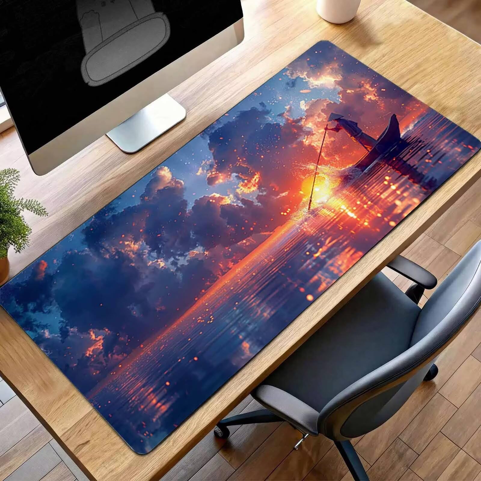 Mauspad XXL 1400x600x3mm Gaming Mousepad mit Vernähte Kanten - rutschfest Mouse Pad - für PC mit Glatter Oberfläche Mauspad, Mousepad Blau Landschaft, Maus Pad für alle Maustypen PjY8554 1-3