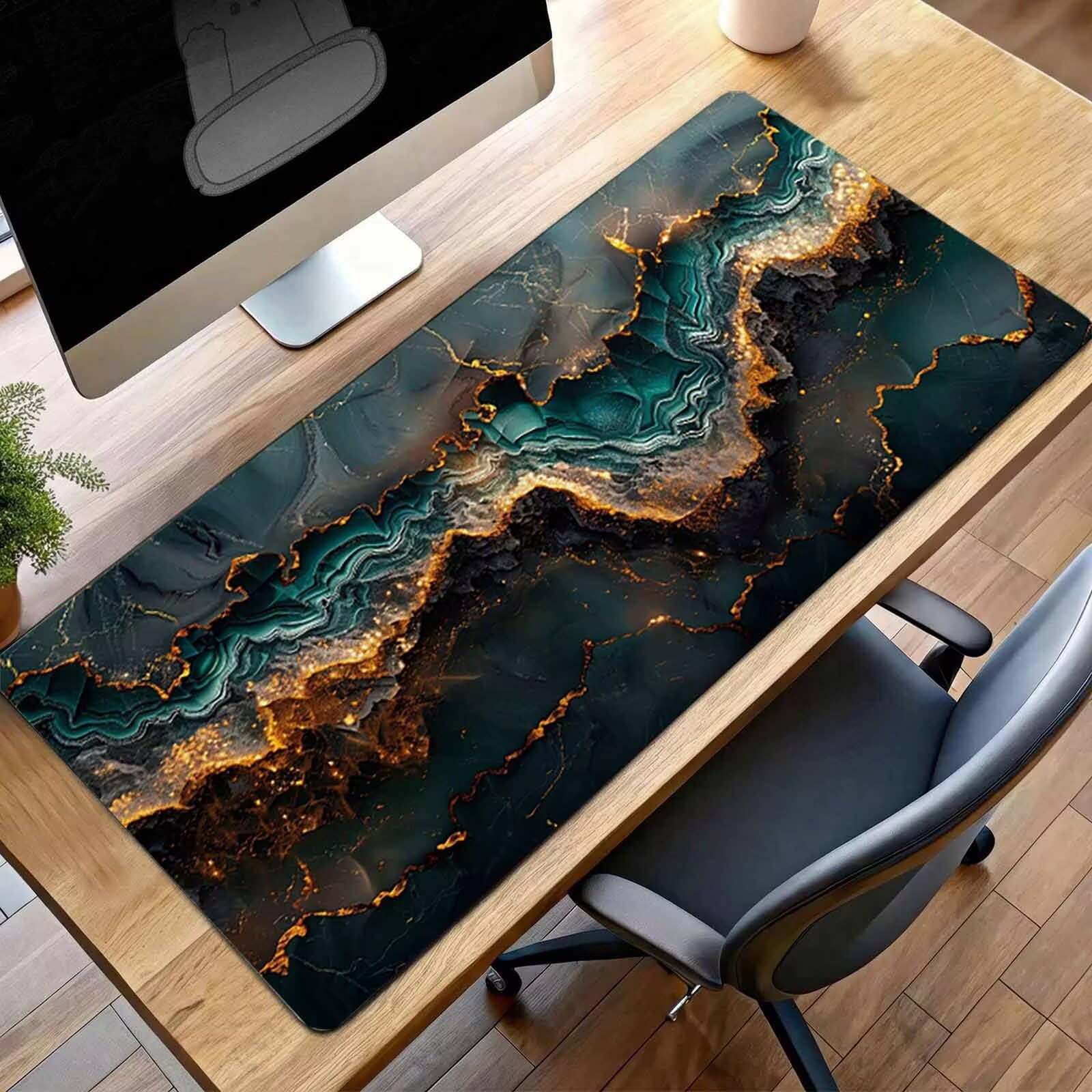 Mauspad XXL 1400x600x3 mm Gaming Mousepad mit Vernähte Kanten - rutschfest Mouse Pad - für PC mit Glatter Oberfläche Mauspad, Mousepad Abstrakt Grün, Maus Pad für alle Maustypen PjY8766 J-3