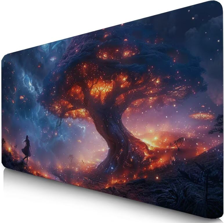 Schreibtischunterlage Baum Mauspad XXL 150x80cm Mousepad Blau Gaming Mauspad mit Nicht rutschender Unterlage, Vernähte Kanten WassXerdicht Anti-Rutsch Maus Pad für PC, MacBook, Laptop, Office F0-587