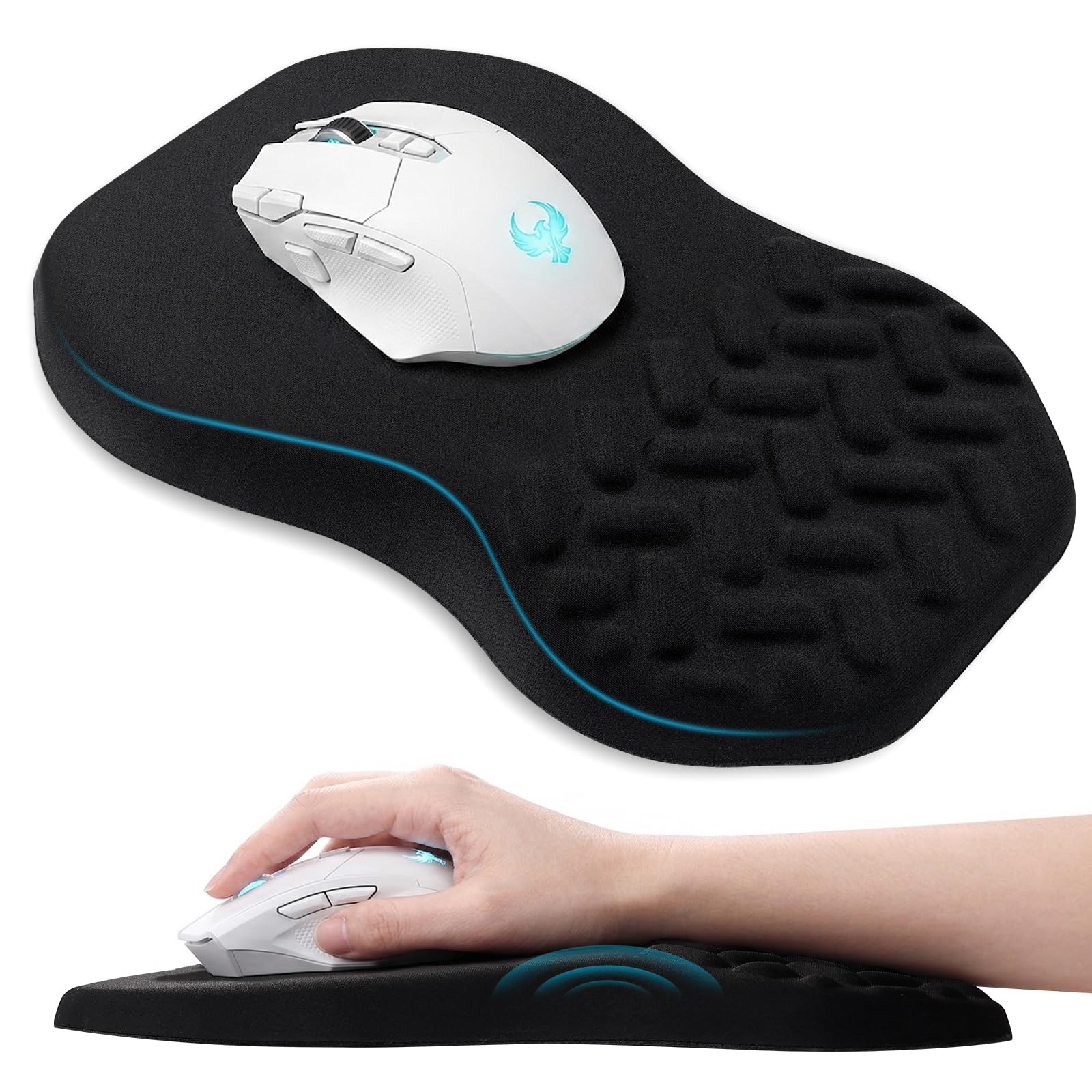 Mauspad mit Handauflage & Massage-Noppen, Ergonomisches Mauspad with Gaming Memory-Schaum Mausmatte, Gaming Mauspad für Studium, PC-Büro, Laptop, Arbeit, Gaming, Zuhause