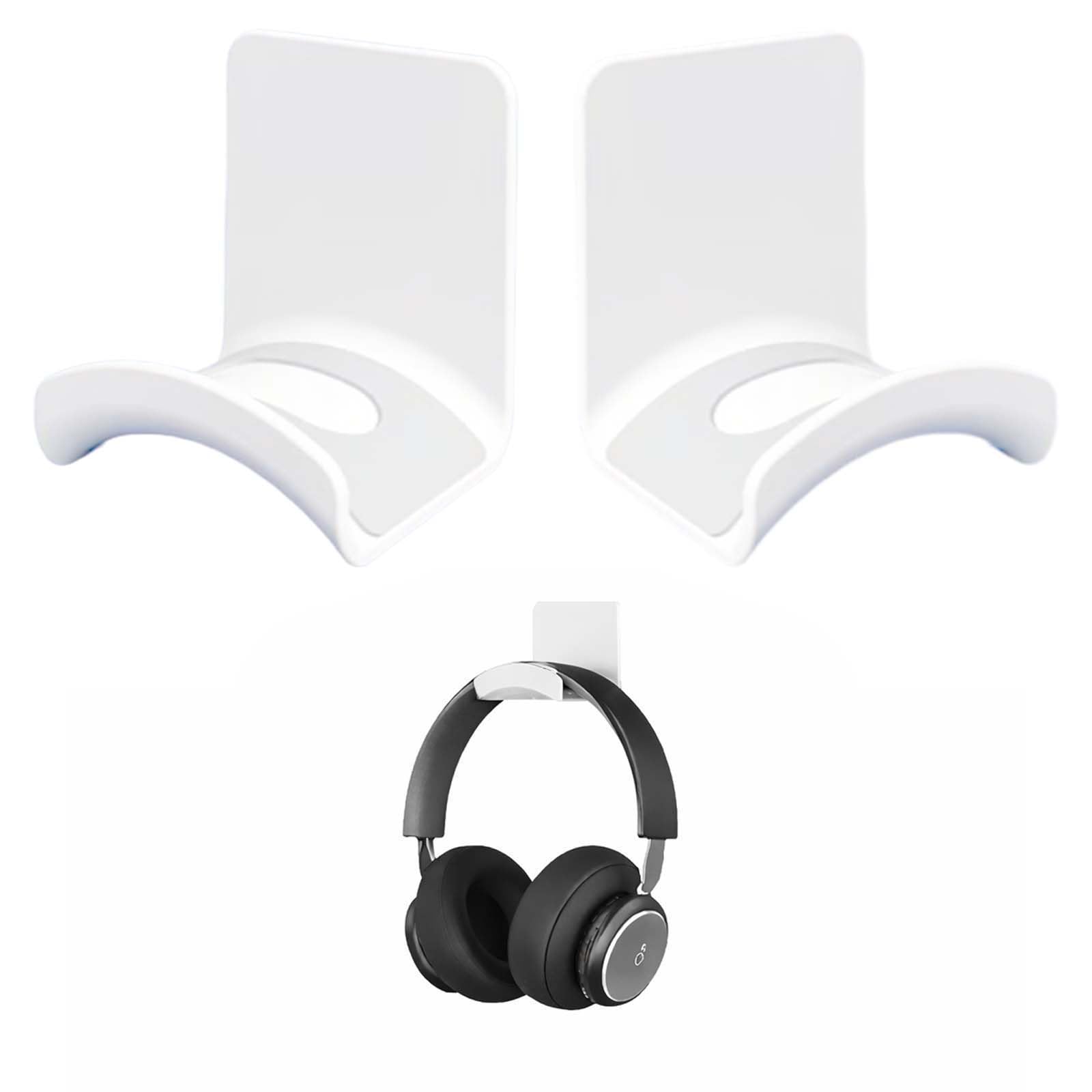 2 Stück Kopfhörer Halter Klebeband - Premium Kopfhörer Haken Wandhalterung mit Starkem Klebeband, Universeller Ohrhörer Aufhänger für Schreibtisch, Wand, Monitor, Gaming Kopfhörer, Kabel (Weiß)