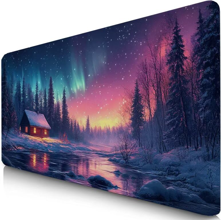 Schreibtischunterlage Weihnachten Mauspad XXL 150x80cm Mousepad Aurora Gaming Mauspad mit Nicht rutschender Unterlage, Vernähte Kanten WassXerdicht Anti-Rutsch Maus Pad für PC, MacBook, Laptop F0-626