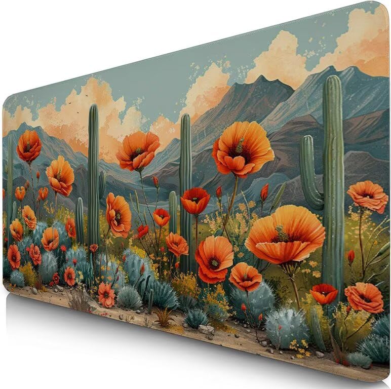 Schreibtischunterlage Grün Mauspad XXL 150x80cm Mousepad Kaktus Gaming Mauspad mit Nicht rutschender Unterlage, Vernähte Kanten WassXerdicht Anti-Rutsch Maus Pad für Laptop, Office Geschenke F0-611