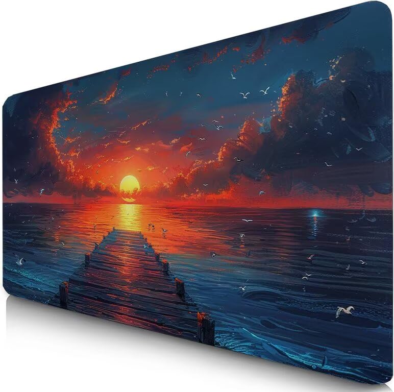 Schreibtischunterlage Pier Mauspad XXL 150x80cm Mousepad Sonnenuntergang Gaming Mauspad mit Nicht rutschender Unterlage, Vernähte Kanten WassXerdicht Anti-Rutsch Maus Pad für MacBook, Office F0-617