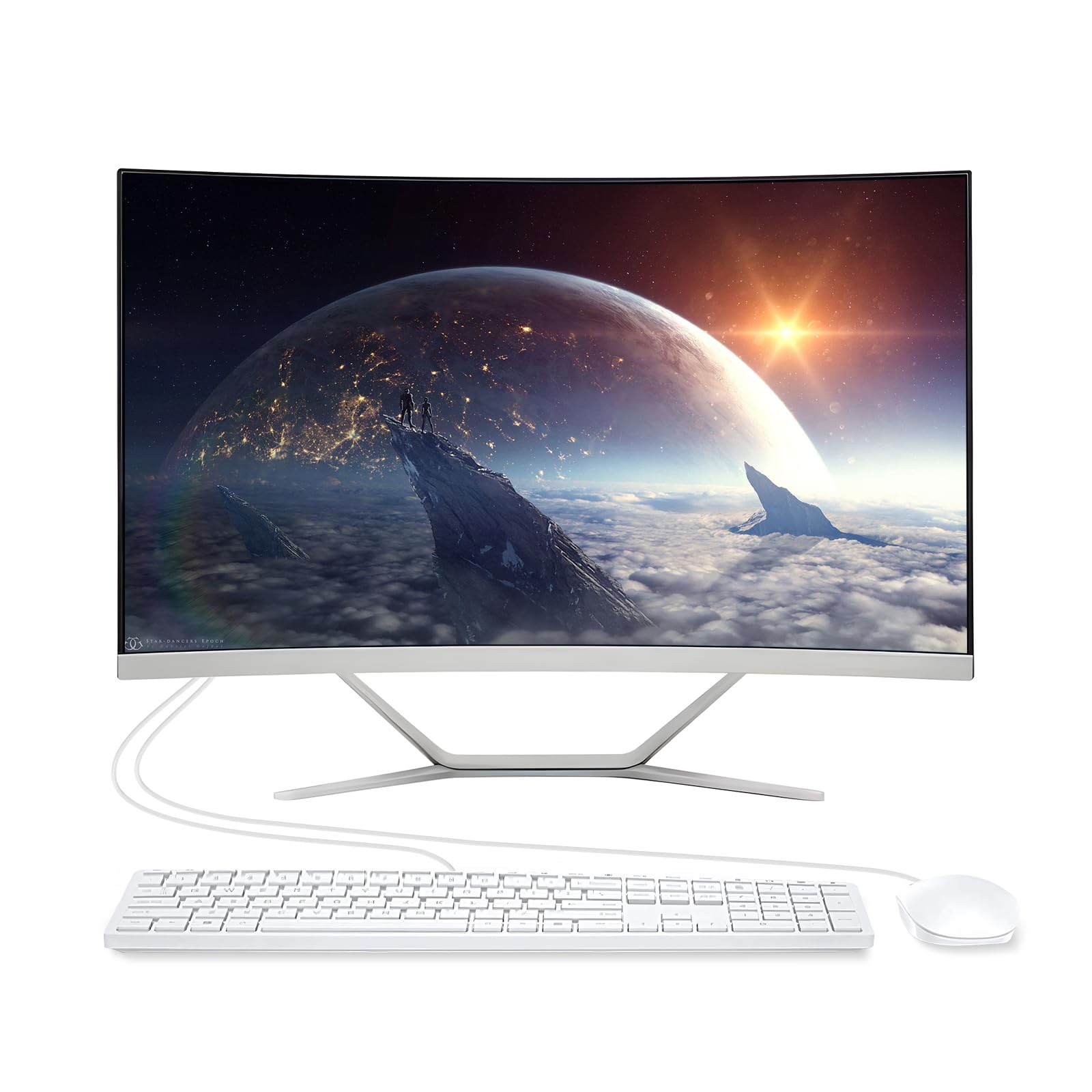 24 Zoll All-in-One Desktop-Computer, N5095 FHD Display Curved Monitor PC 8GB RAM 512 SSD, WiFi und Bluetooth, Tastatur & Maus, Weiß, für Home Office Gaming