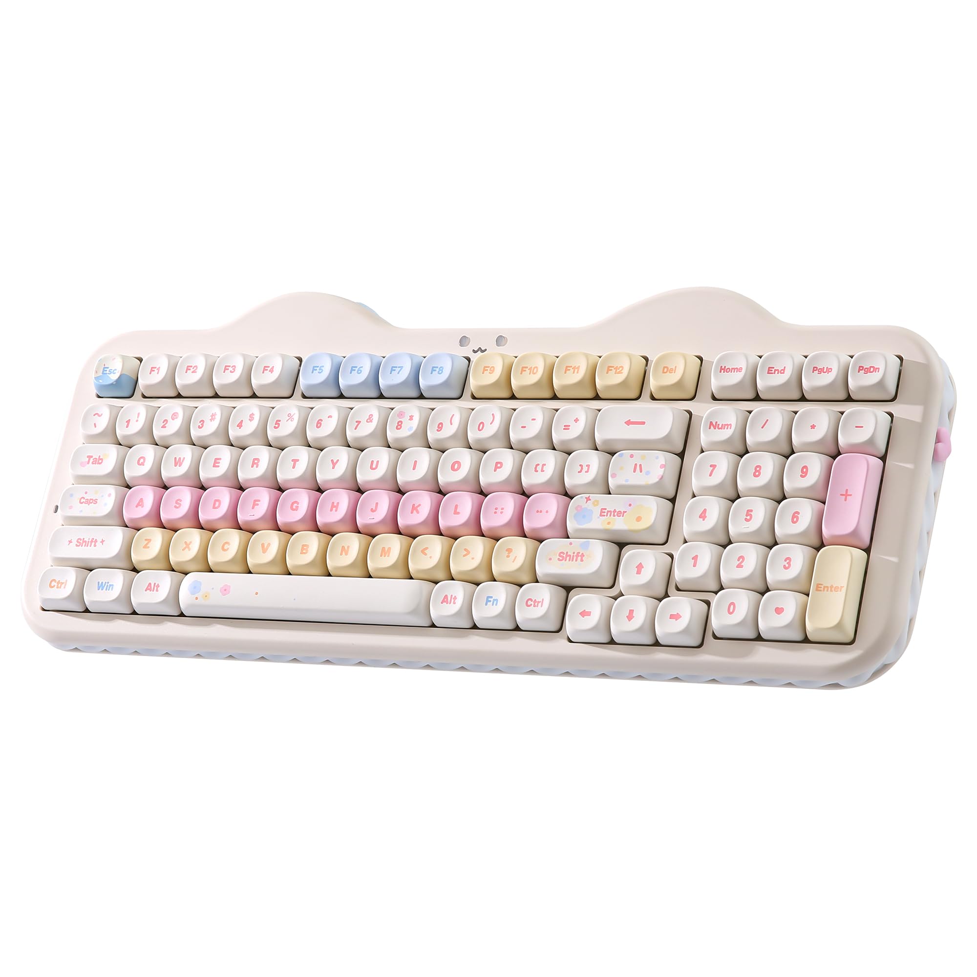 YUNZII C98 Drahtlose Mechanische Tastatur mit Nummernblock,BT5.0/2,4G/USB-C,Hot-Swap Gasket Mount,PBT MOA-Tastenkappen,RGB, Niedliche Kuchen Tastatur für Windows/Mac (Beige, Milk V2 Linear Switch)