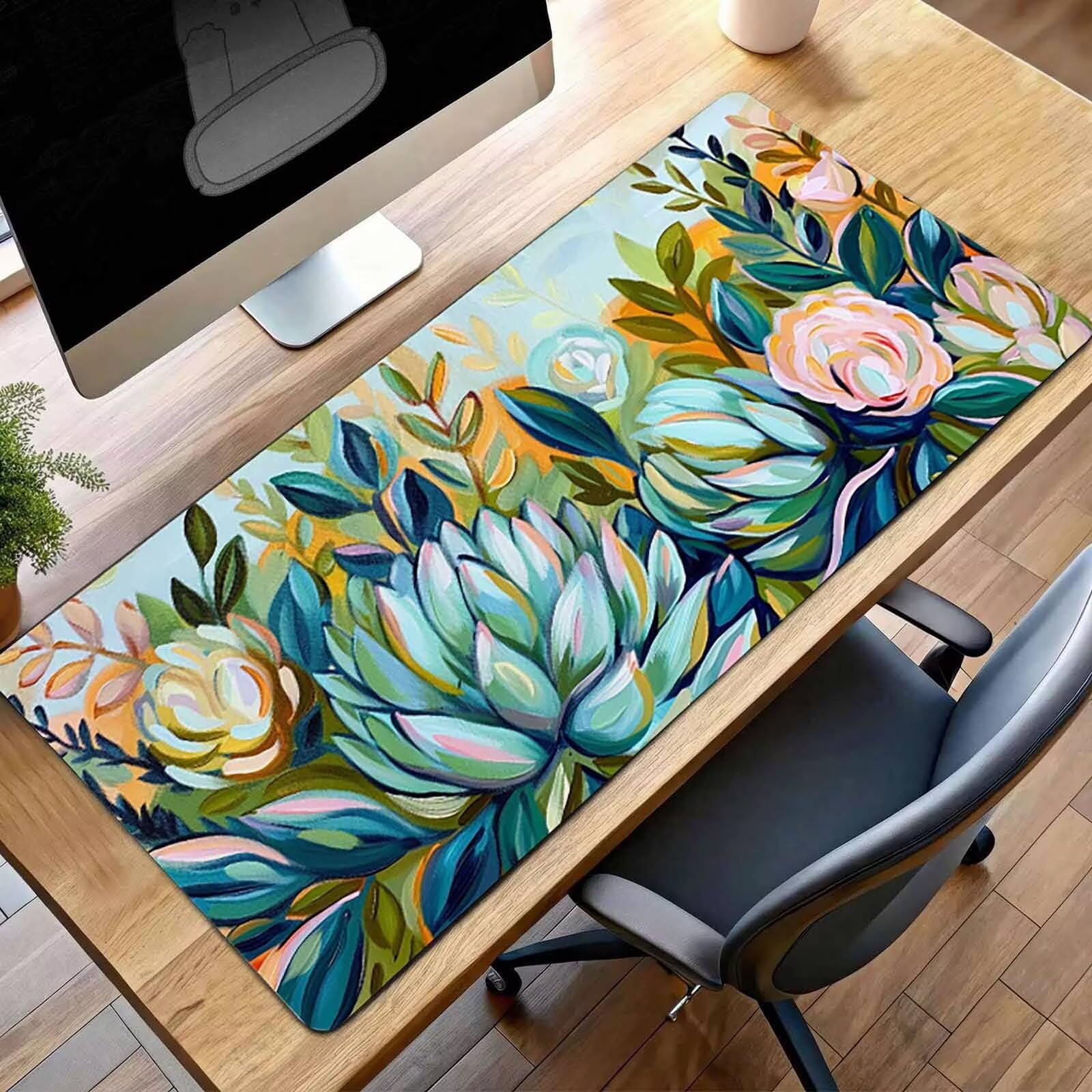 Mauspad XXL 1400x600x3 mm Gaming Mousepad mit Vernähte Kanten - rutschfest Mouse Pad - für PC mit Glatter Oberfläche Mauspad, Mousepad Grün Blume, Maus Pad für alle Maustypen PjY10382 2-H