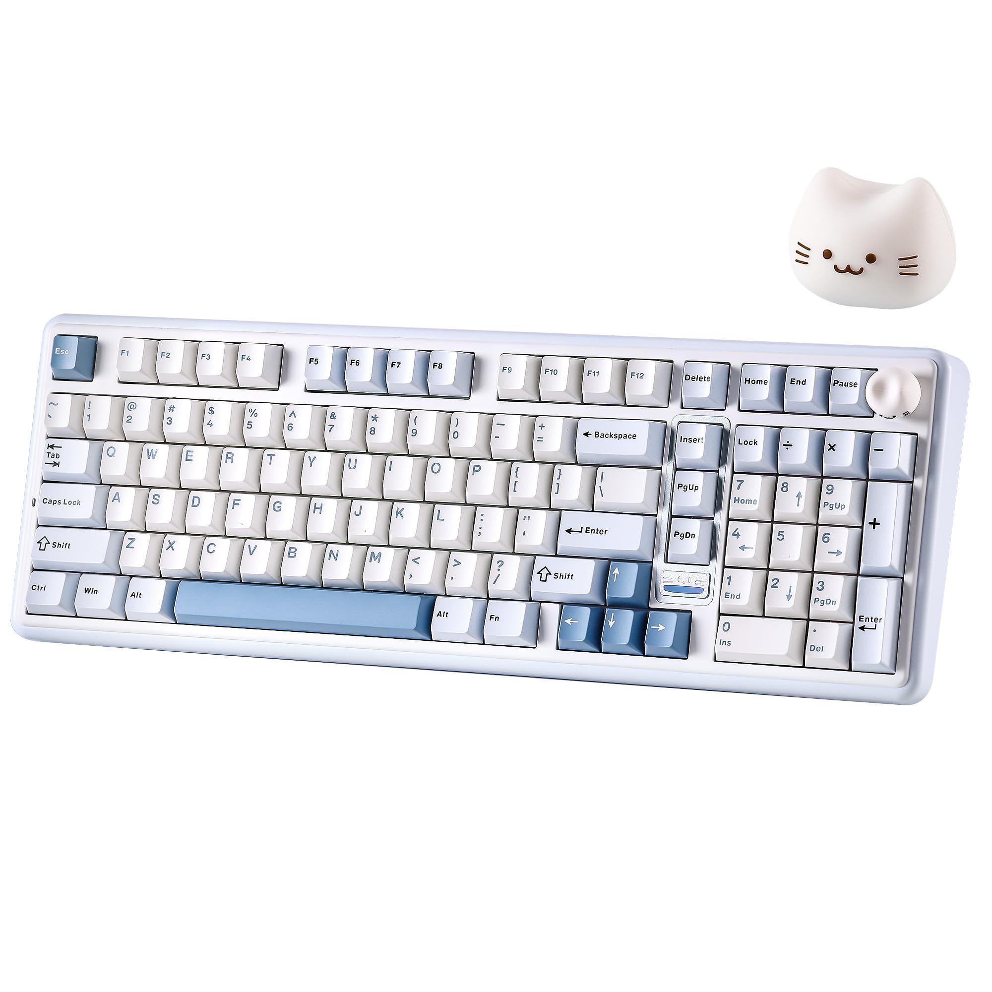YUNZII B98 PRO QMK/VIA Gaming-Tastatur, 96% Kabellose Mechanische Tastatur mit Nummernblock Niedlichem Katzenknopf, BT/2,4 G/USB-C, Hot-Swap Tastatur Individuelle (Blau, Candy Linear Switch)