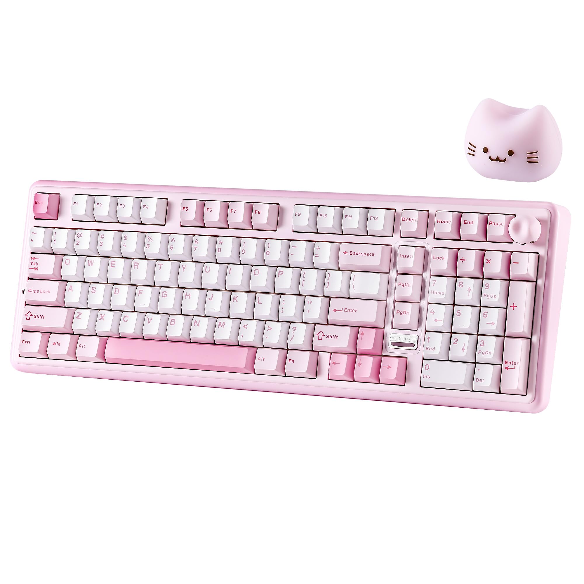 YUNZII B98 PRO QMK/VIA Gaming-Tastatur, 96% Kabellose Mechanische Tastatur mit Nummernblock Niedlichem Katzenknopf, BT/2,4 G/USB-C, Hot-Swap Tastatur Individuelle (Rosa, Milk V2 Linear Switch)