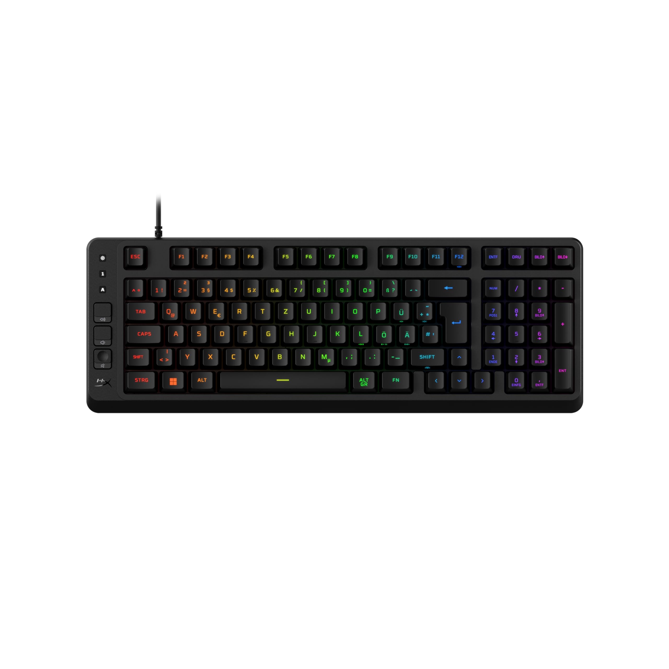 HyperX Eve 1800 Gaming-Tastatur – Kompakte 1800-Layout, QWERTZ deutsches Layout, 10-Zonen RGB-Beleuchtung, Membranschalter, Mediensteuerung, Anti-Ghosting, PC/PS5/Xbox kompatibel – Schwarz