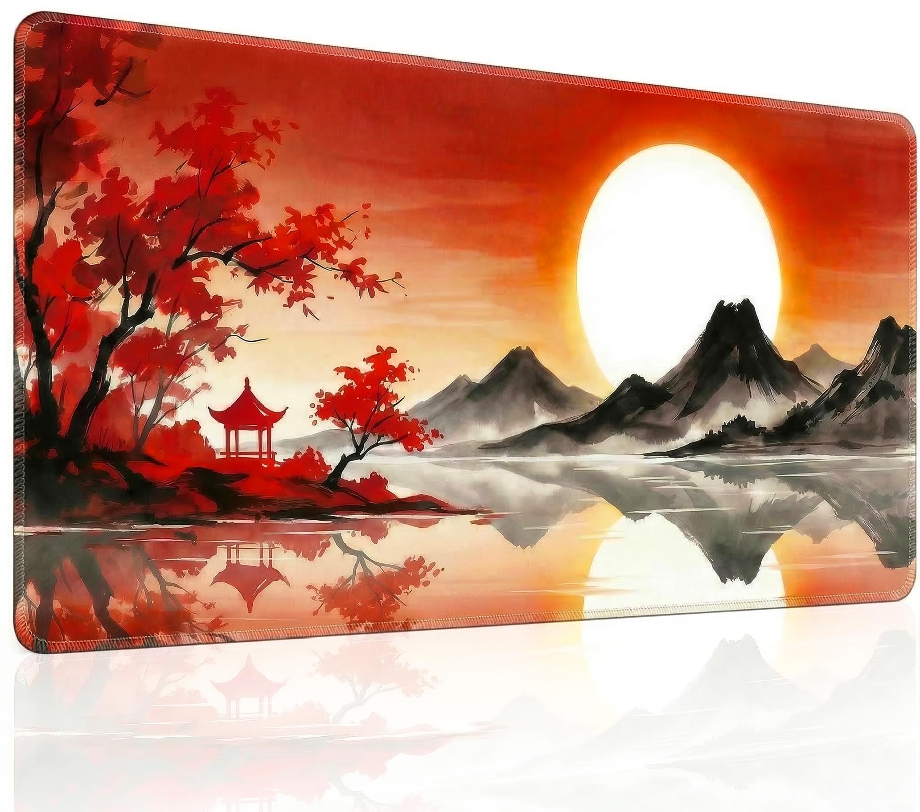 Gaming Mauspad 900x400mm, Großes Mousepad mit Genähten Kanten, rutschfeste Schreibtischunterlage, Waschbares Mauspad, Präzise Steuerung für PC Maus Tastatur, Sonnenuntergangsdesign