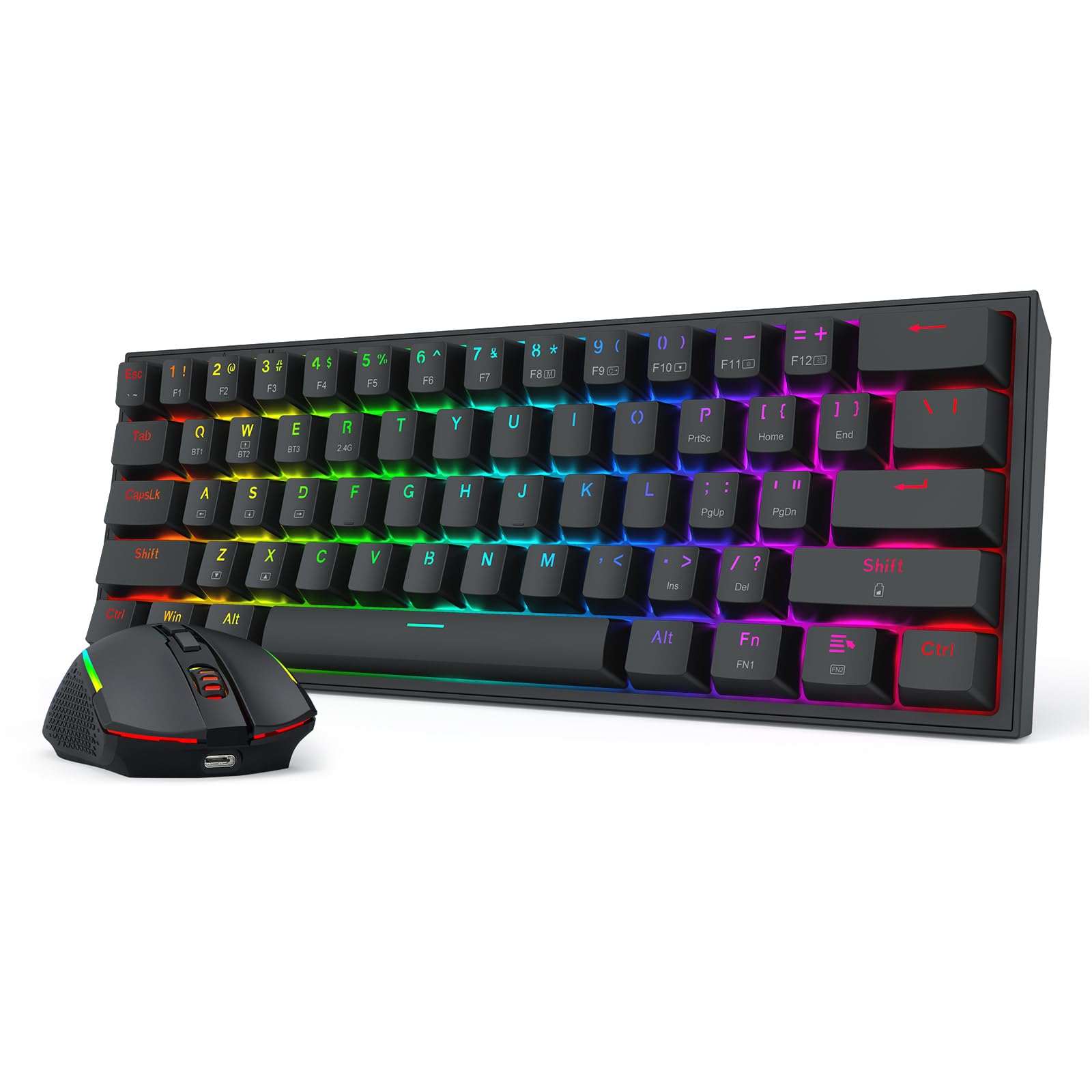 Redragon S144 Gaming Tastatur & Maus Combo, 60% K617 Tri-Mode Wireless RGB Mechanische Tastatur und 7200 DPI Wireless Gaming Maus Bundle, praktischer Geteilte Dongle