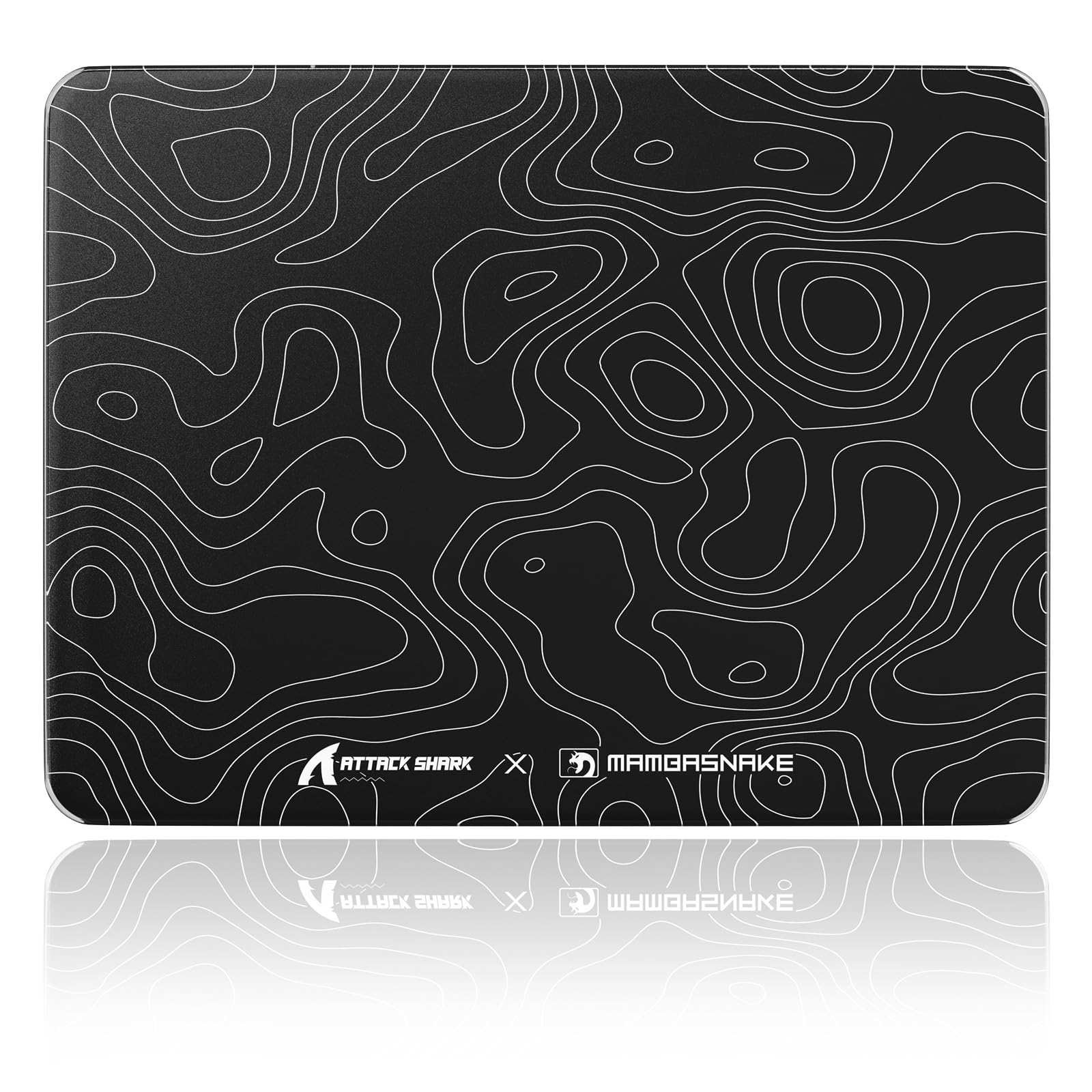 MAMBASNAKE x Attack Shark CM05SE Glass Hard Gaming Mousepad,Nano-Micro-Etched Texture,Smooth Glass Surface,High Accuracy,Fast-Moving,Anti-Scratch, PU Leather Non-Slip Base, Small Size(410×310mm)