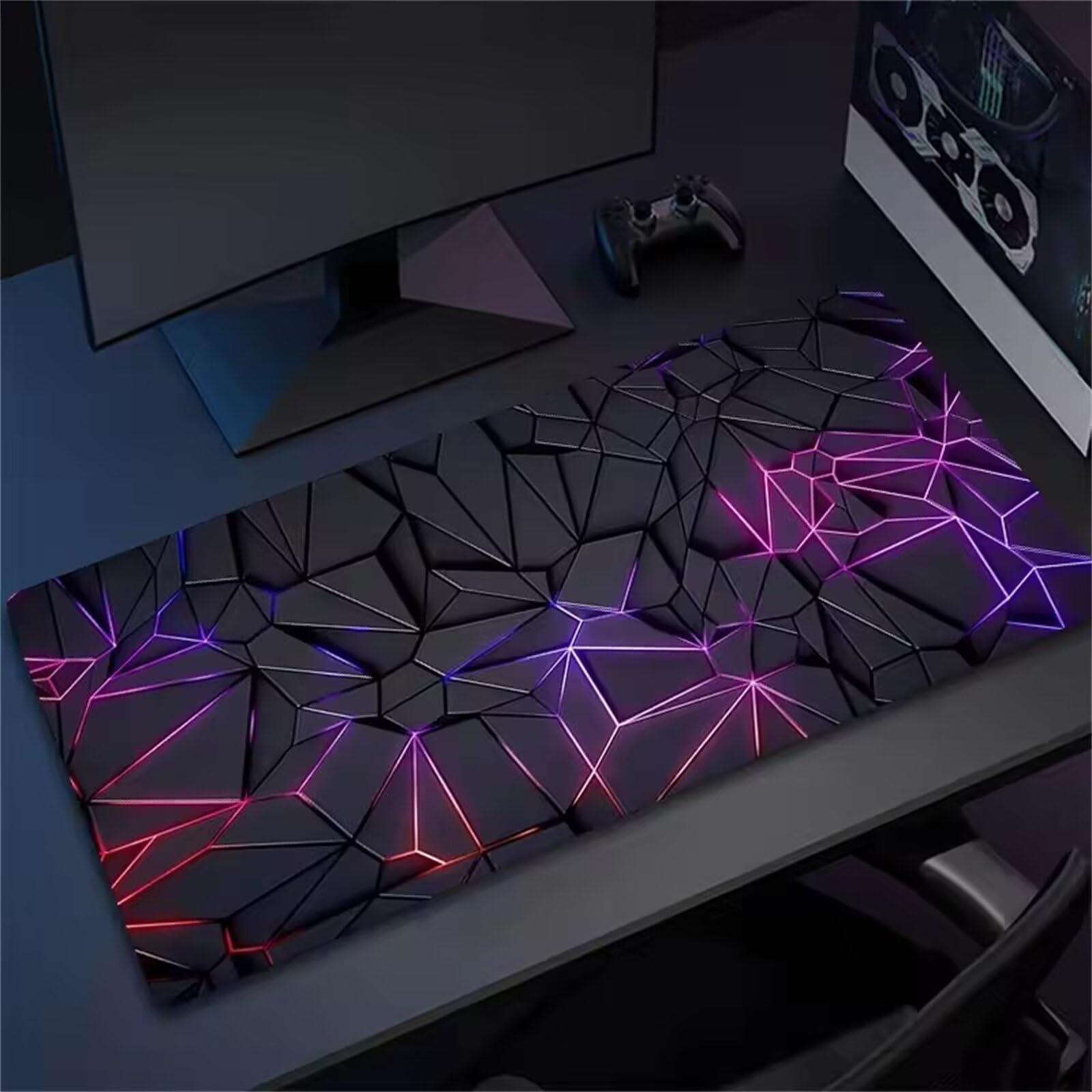 Gaming Mauspad 1200x600x3mm, Violette Laserlinie Anti-Rutsch Mousepad XXL, Verbesserte Geschwindigkeit und Präzision mit Einer Speziellen Oberfläche, Waschbares mauspad für PC, Maus und Tastatur