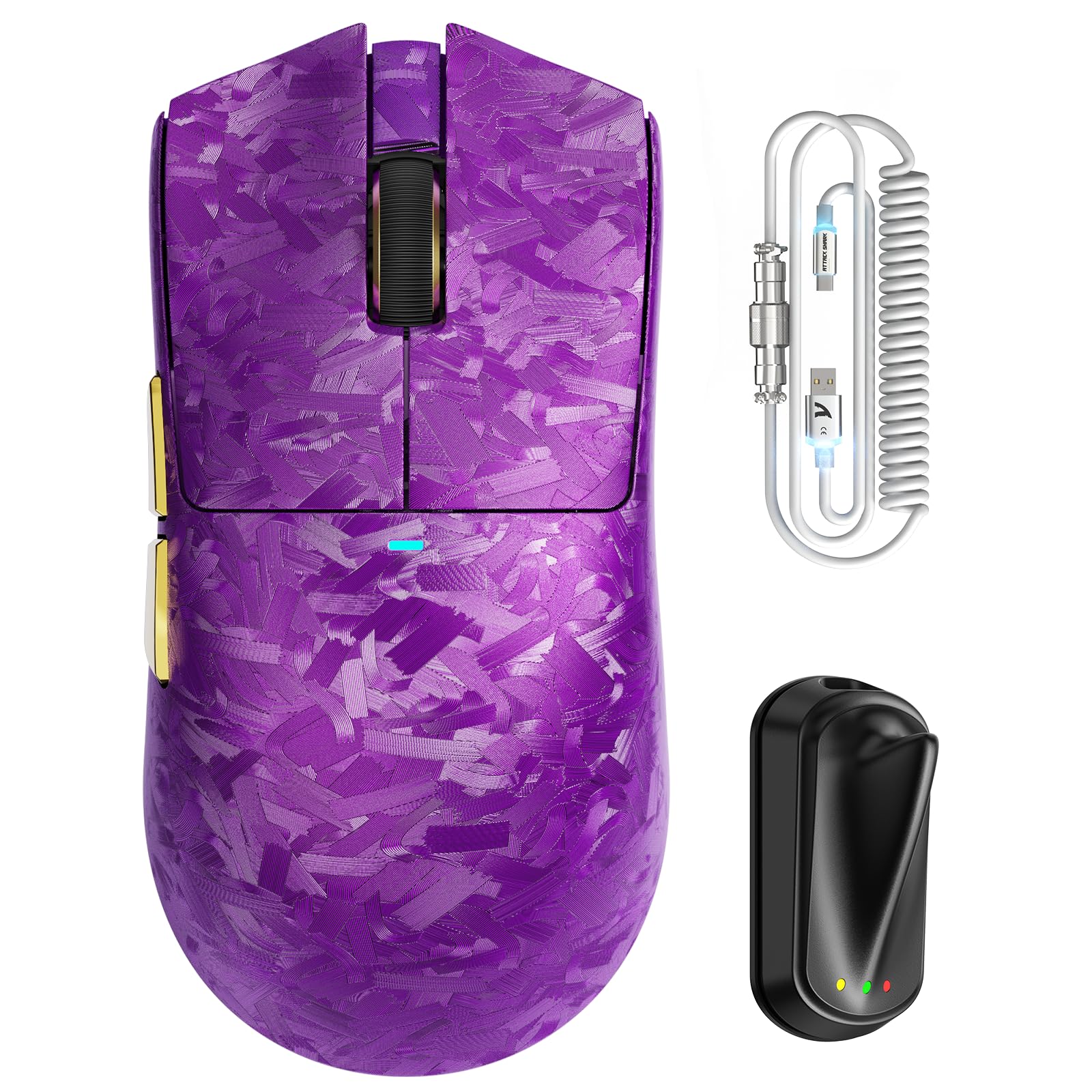 ATTACK SHARK X11 Ultra Kabellose Gaming-Maus mit C06 Ultra LED-Kabel, Carbonfaser-Verbundgehäuse, 54L15 MCU, PAW3950MAX, 8000Hz, BT/2.4G/Wired, bis zu 42000 DPI