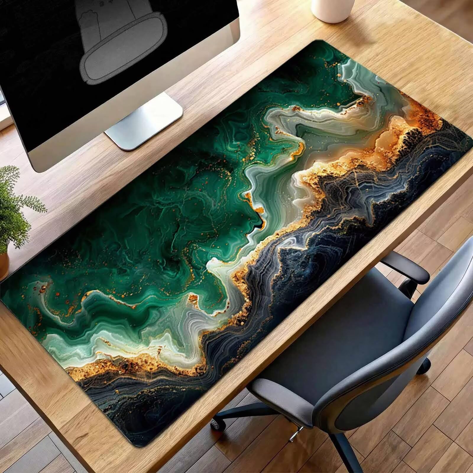 Mauspad XXL 1400x600x3mm Gaming Mousepad mit Vernähte Kanten - rutschfest Mouse Pad - für PC mit Glatter Oberfläche Mauspad, Mousepad Abstrakt Grün, Maus Pad für alle Maustypen PjY11726 2-1