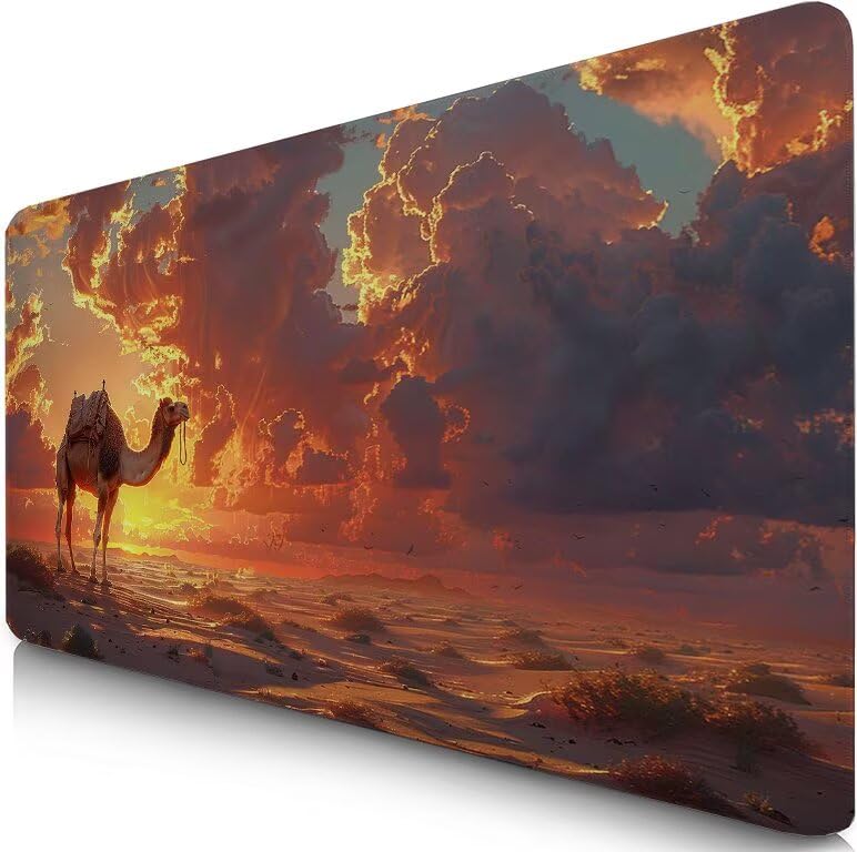 Schreibtischunterlage Tiere Mauspad XXL 150x80cm Mousepad Kamel Gaming Mauspad mit Nicht rutschender Unterlage, Vernähte Kanten WassXerdicht Anti-Rutsch Maus Pad für Laptop, Office Geschenke F0-707