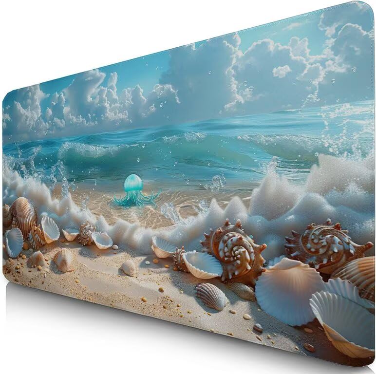 Schreibtischunterlage Strand Mauspad XXL 150x80cm Mousepad Hülse Gaming Mauspad mit Nicht rutschender Unterlage, Vernähte Kanten WassXerdicht Anti-Rutsch Maus Pad für Laptop, Office Geschenke F0-701