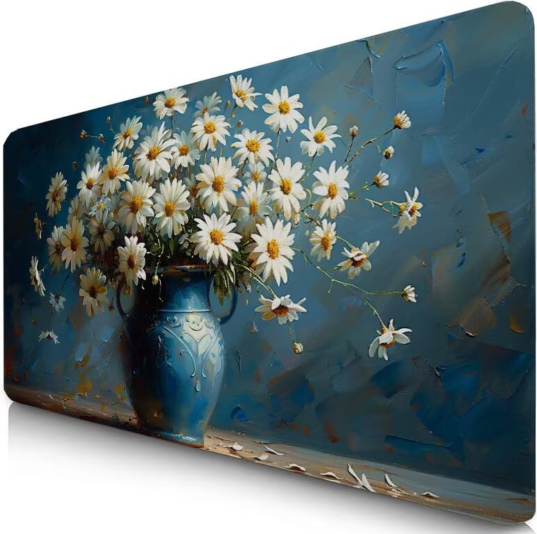 Schreibtischunterlage Blau Mauspad XXL 150x80cm Mousepad Gänseblümchen Gaming Mauspad mit Nicht rutschender Unterlage, Vernähte Kanten WassXerdicht Anti-Rutsch Maus Pad für PC, MacBook, Laptop F0-698