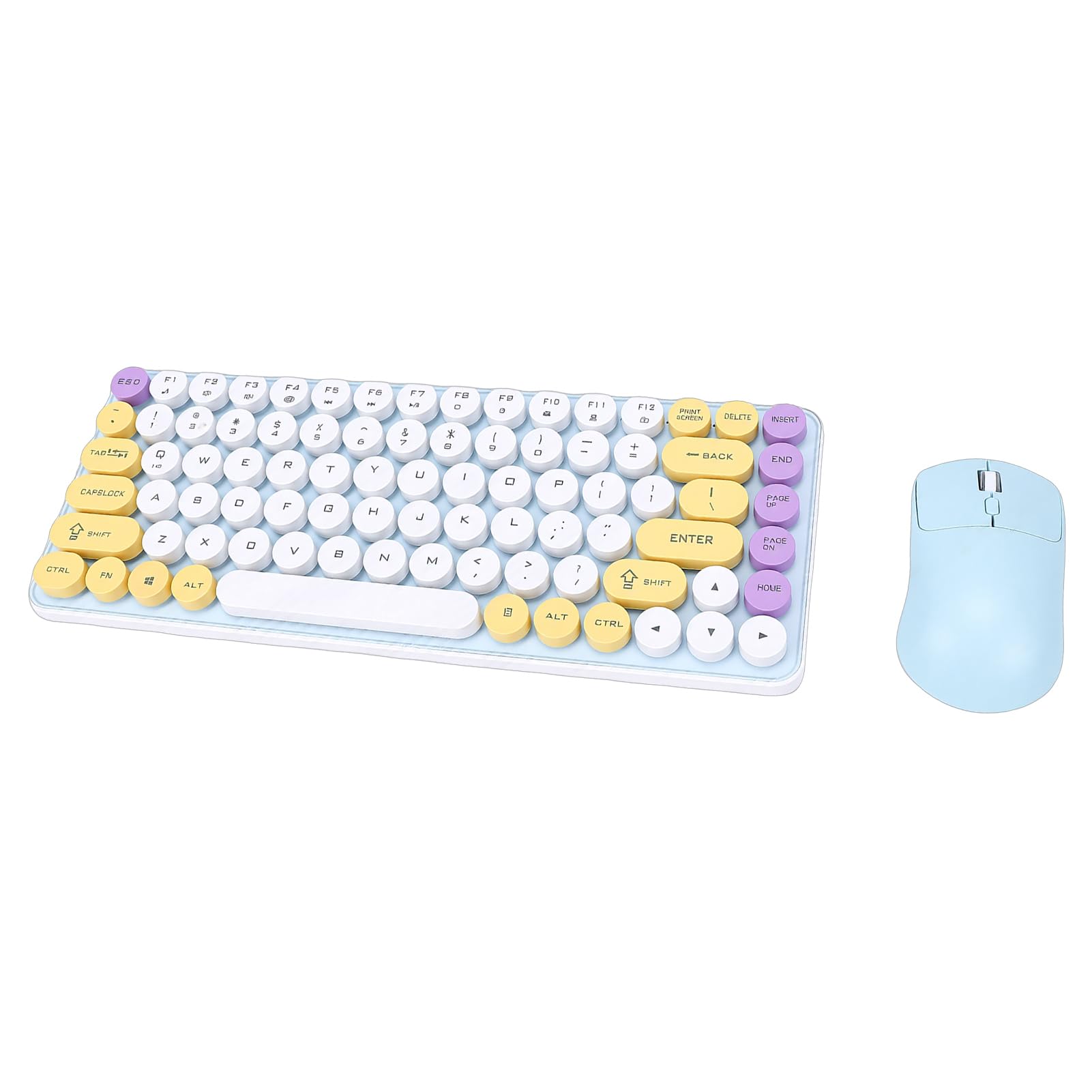 Diyeeni Kabelloses Tastatur-Maus-Set, 85 Tasten, Retro-Bluetooth, 2,4 GHz, 2 Modi, Lebendiges Mehrfarbiges Design, mit Abnehmbaren Runden Tastenkappen, für PC-Computer-Gaming-Eingabe