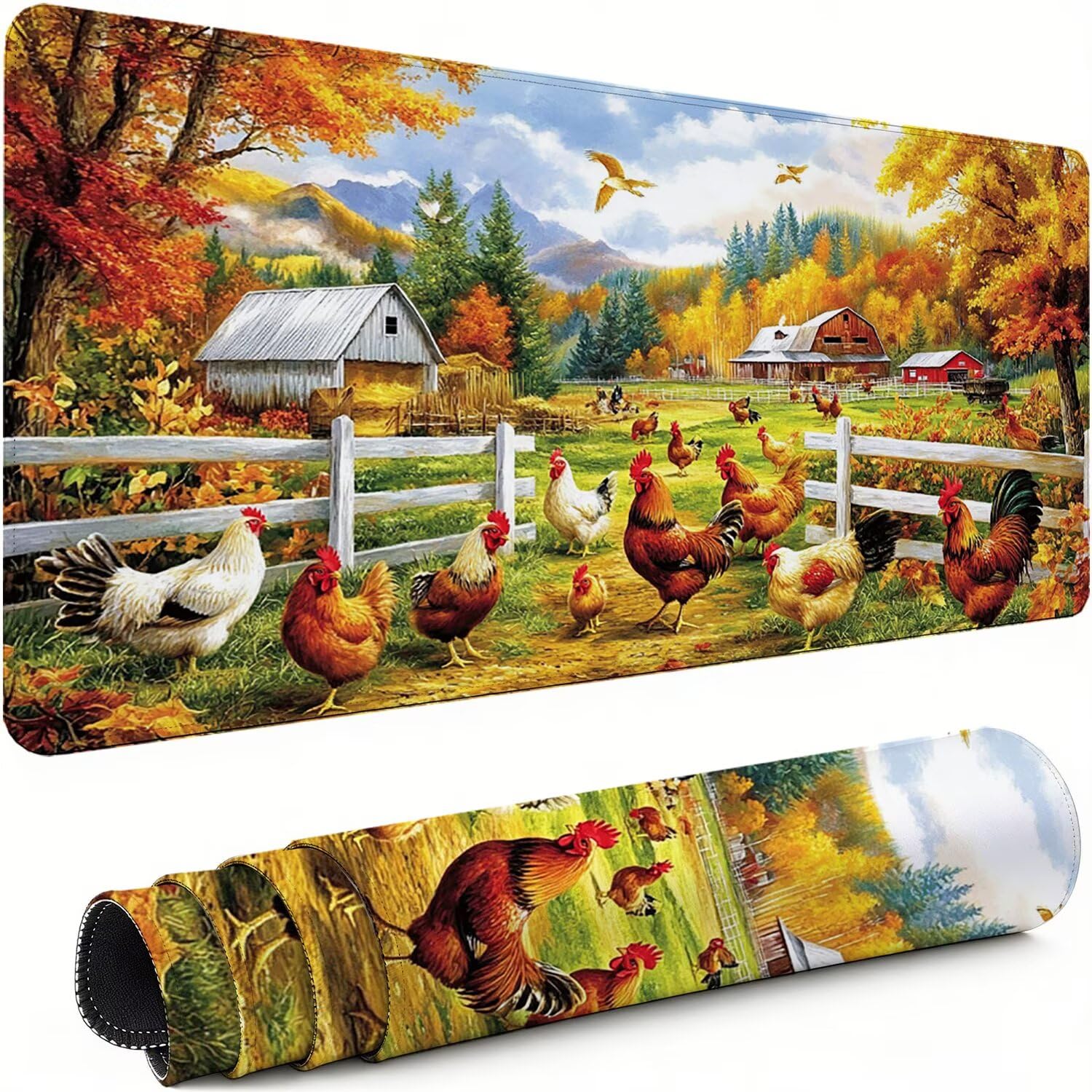 Gaming Mauspad XXL 1600x800x3mm Bauernhof Mousepad, Große Speed Rutschfeste Schreibtischunterlage Huhn Verbessert Präzision und Geschwindigkeit mit Stoßdämpfung für Tastatur und Maus Homeoffice xg-731