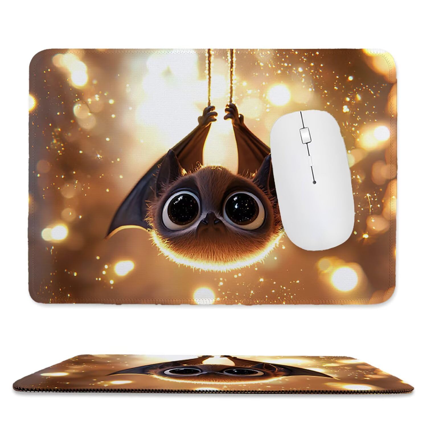 Kleines Mauspad 24 x 20 cm Gaming Mousepad, mit Rutschfester Gummiunterseite, Wasserdichtes Mini-Mauspad für Damen, Herren, Kabellose Maus Laptops, Zuhause, Büro, Reisen, niedlich Fledermaus Z-451