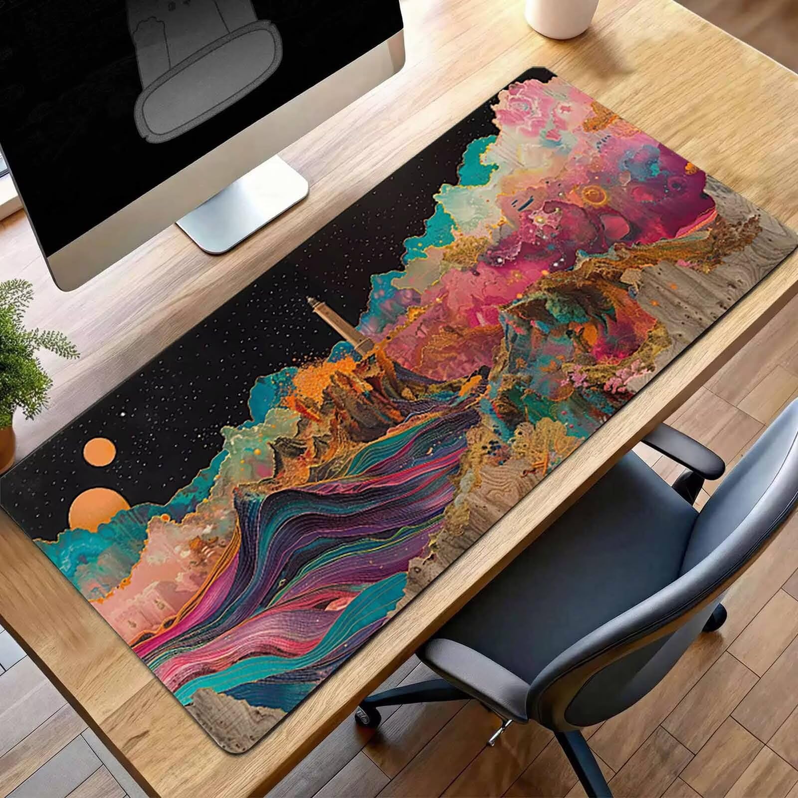 Mauspad XXL 140 x 60cm Gaming Mousepad mit Vernähte Kanten - rutschfest Mouse Pad - für PC mit Glatter Oberfläche Mauspad, Mousepad Rosa Landschaft, Maus Pad für alle Maustypen PjY14442 D-C