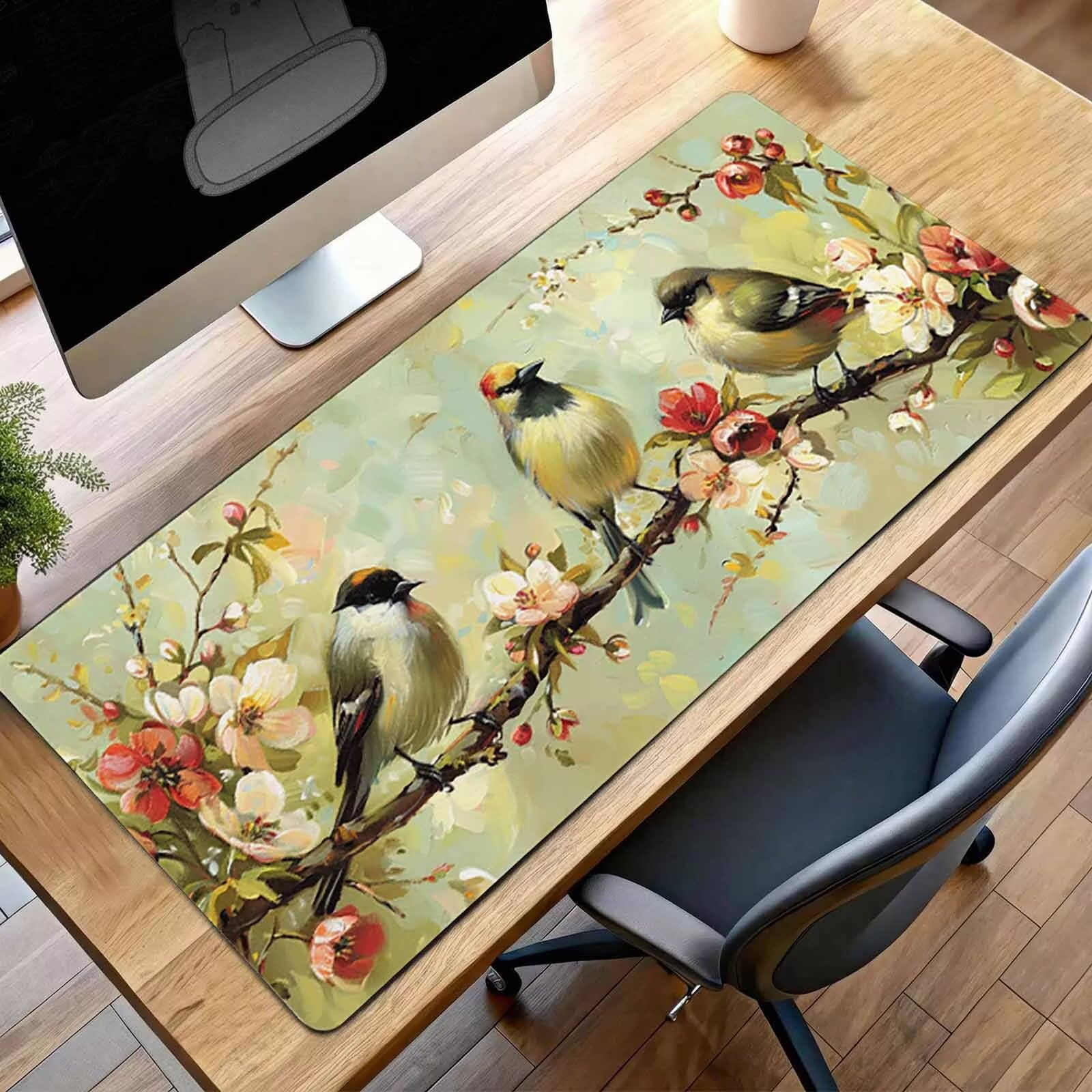 Mauspad XXL 1400x600x3 mm Gaming Mousepad mit Vernähte Kanten - rutschfest Mouse Pad - für PC mit Glatter Oberfläche Mauspad, Mousepad Gelb Vogel, Maus Pad für alle Maustypen PjY13554 O-R