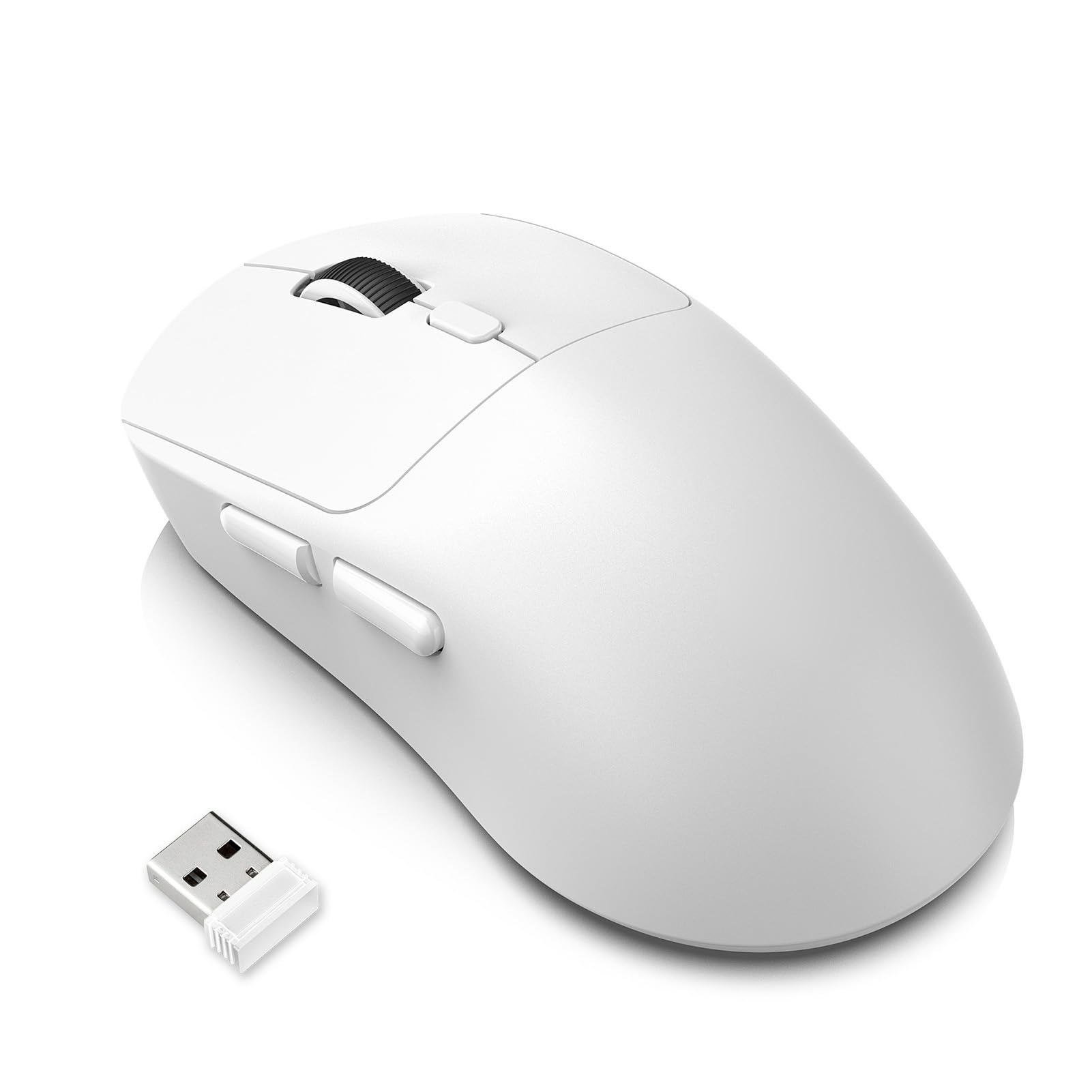 Denash Gaming-Maus, 6400 DPI, 6 Tasten, Ergonomisches Design mit Kabelgebundenen 2,4 G BT5.4-Modi, für Desktop-Laptop-PC-Gaming (T30 Weiß)