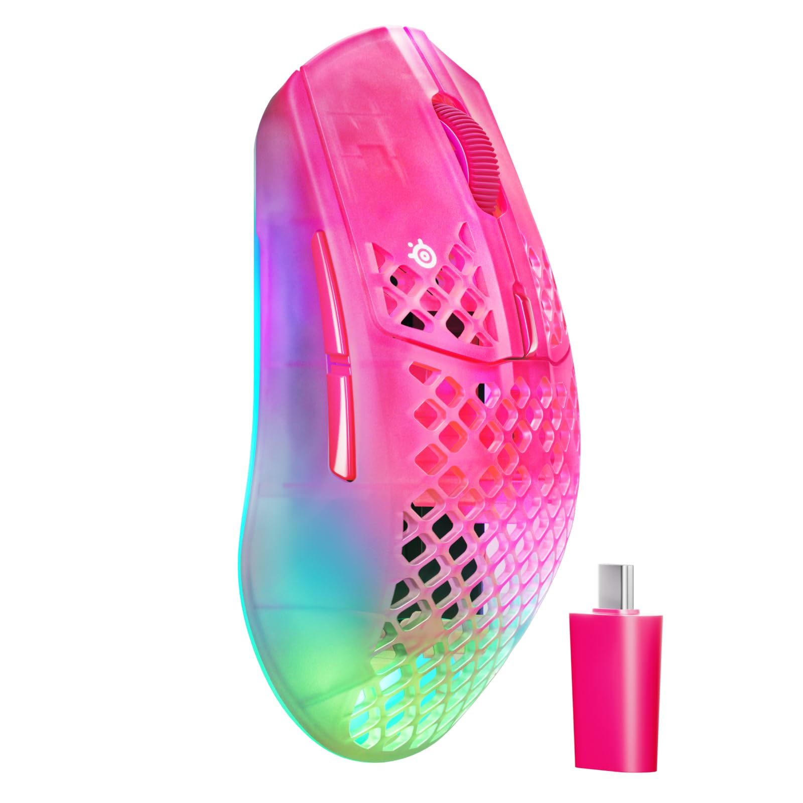 SteelSeries Aerox 3 Wireless Gen 2 – Ultraleichte 68-g-Gaming-Maus, 4K-Polling, 26K-DPI-Optiksensor, 200 Std. Akkulaufzeit, IP54, 80 Mio. Klicks, RGB, Gleitfüße aus reinem PTFE, Magenta