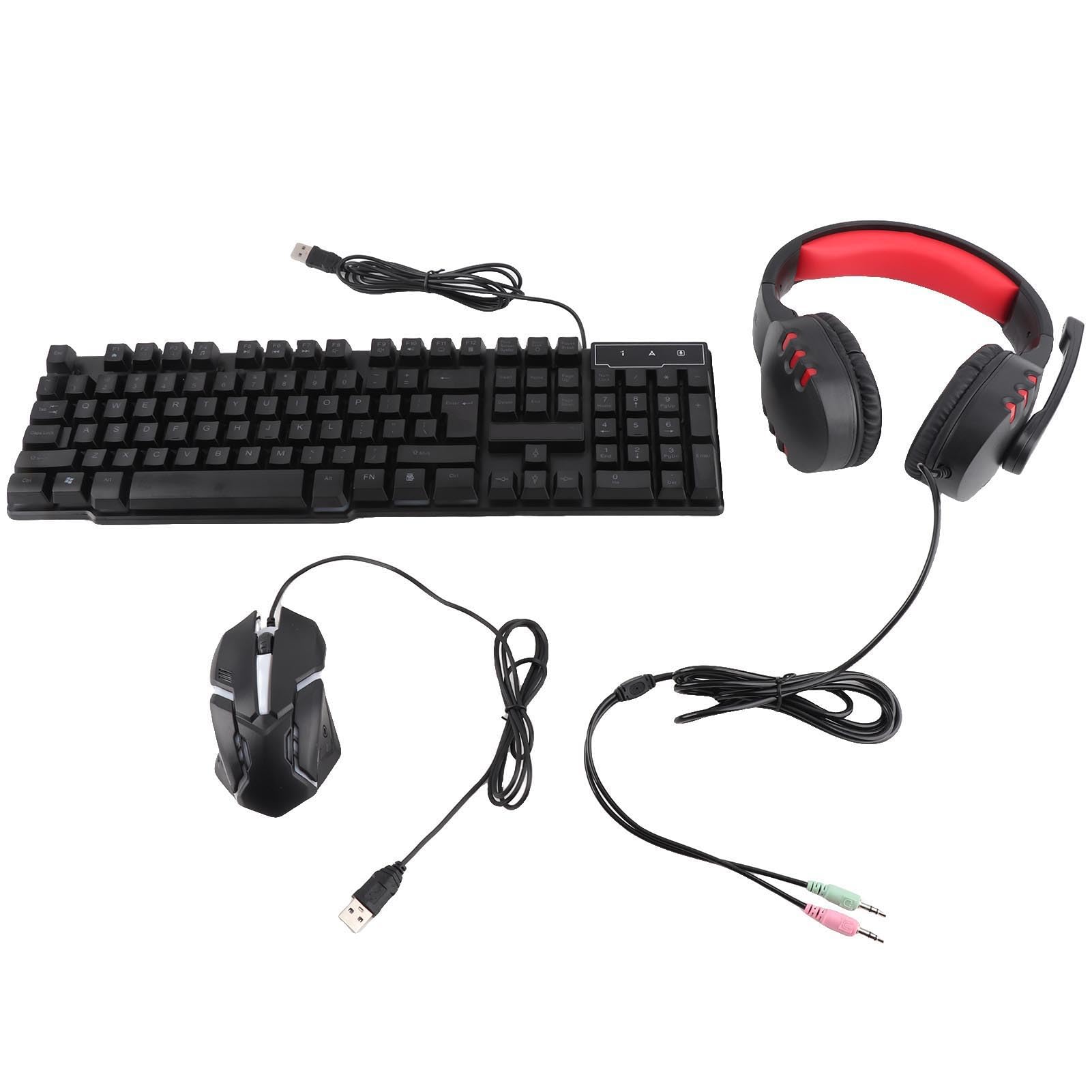 Irfora T-Wolf TF800 Gaming Combo 104 Tasten Regenbogen-Hintergrundbeleuchtung Tastatur 4-Farben-Maus 3,5 Mm Headset Anti-Rutsch-Mauspad Gaming-Set für PC//Switch