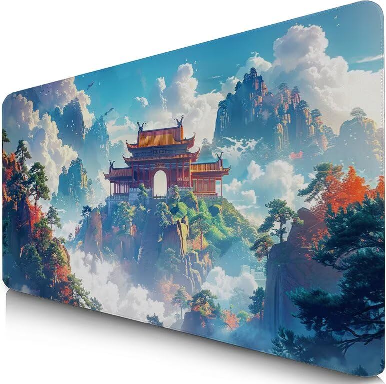 Schreibtischunterlage Blau Mauspad XXL 150x80cm Mousepad Palast Gaming Mauspad mit Nicht rutschender Unterlage, Vernähte Kanten WassXerdicht Anti-Rutsch Maus Pad für Laptop, Office Geschenke F0-746