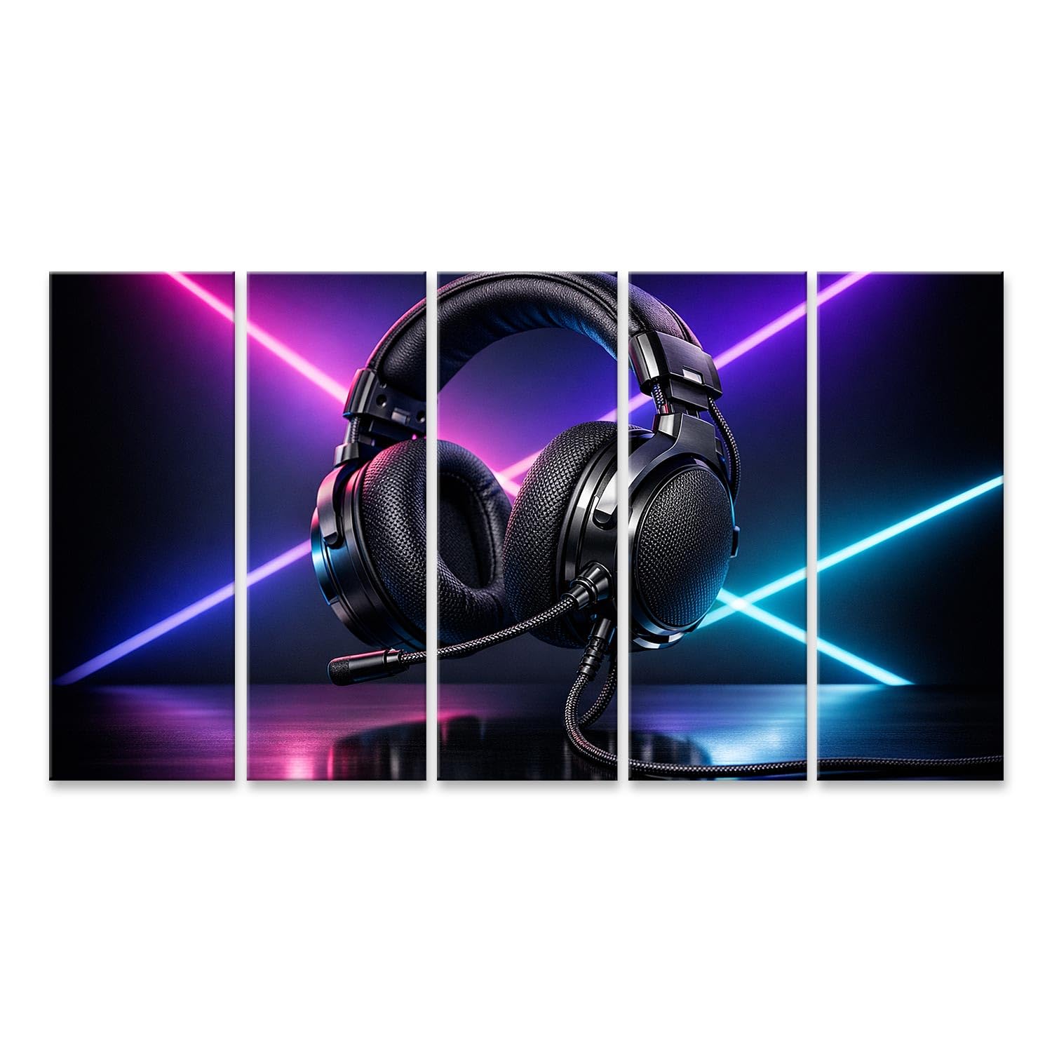 islandburner Bild auf Leinwand Futuristisches Gaming-Headset mit Neonlicht-Akzenten - 5-teilig XXL