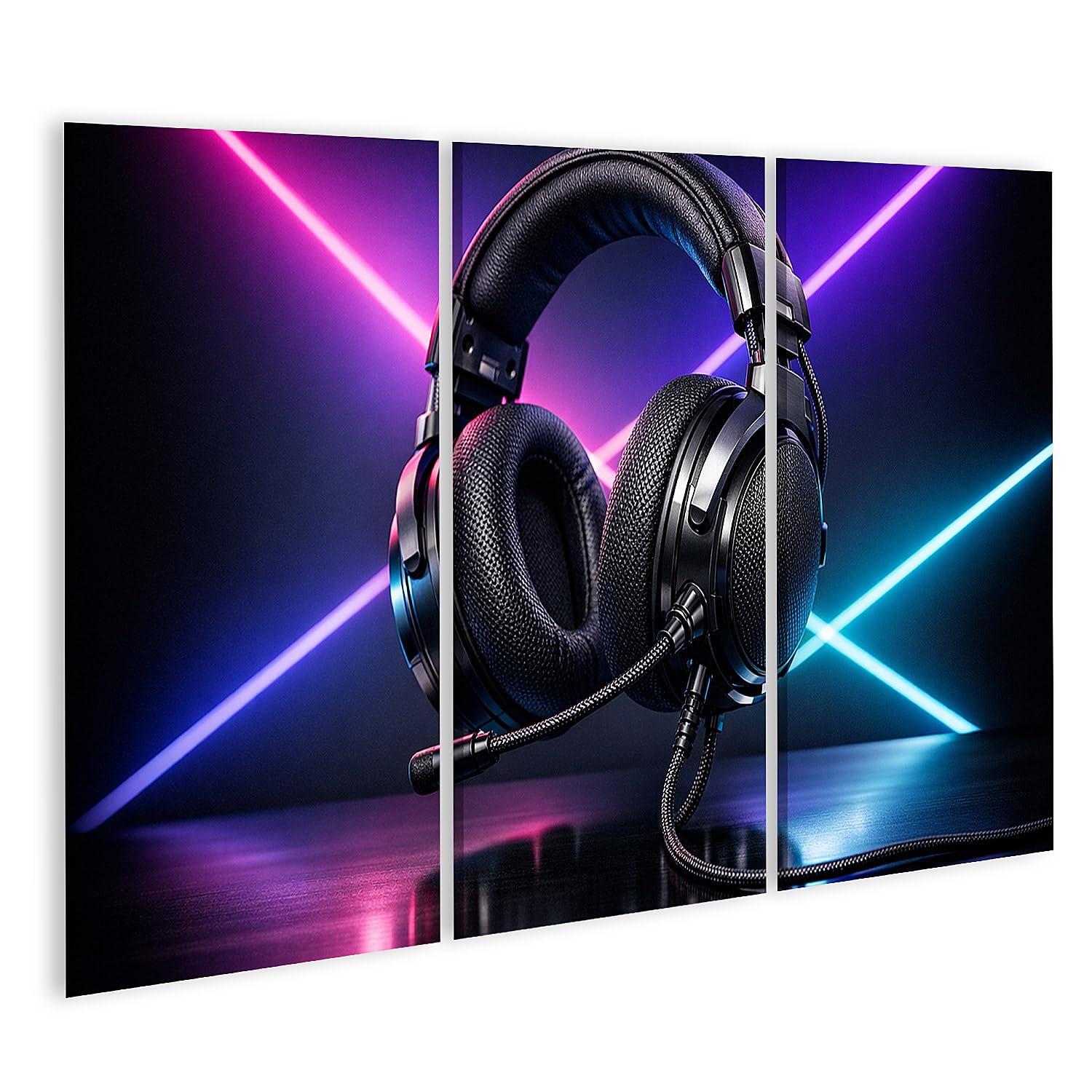 islandburner Bild auf Leinwand Futuristisches Gaming-Headset mit Neonlicht-Akzenten - 3-teilig