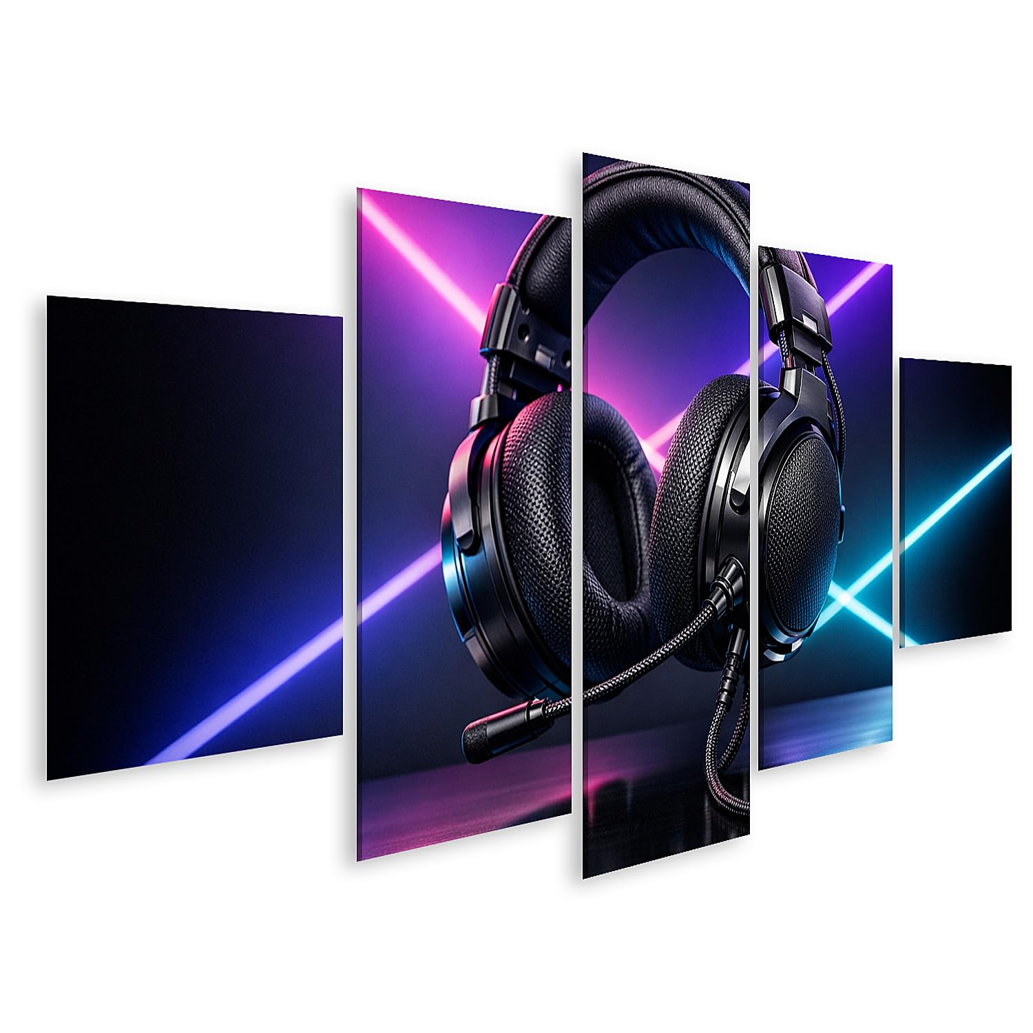 islandburner Bild auf Leinwand Futuristisches Gaming-Headset mit Neonlicht-Akzenten - 5-teilig