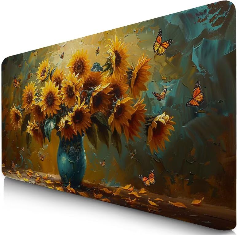Schreibtischunterlage Sonnenblume Mauspad XXL 150x80cm Mousepad Anlage Gaming Mauspad mit Nicht rutschender Unterlage, Vernähte Kanten WassXerdicht Anti-Rutsch Maus Pad für PC, MacBook, Laptop F0-776