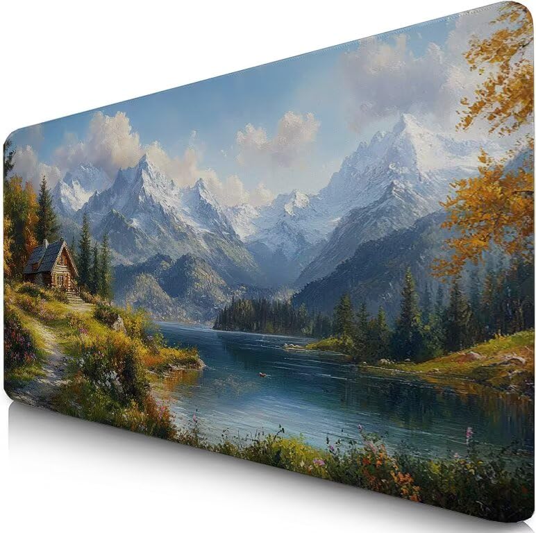 Schreibtischunterlage Berg Mauspad XXL 120x60cm Mousepad Weiß Gaming Mauspad mit Nicht rutschender Unterlage, Vernähte Kanten WassXerdicht Anti-Rutsch Maus Pad für PC, MacBook, Laptop, Office F0-767