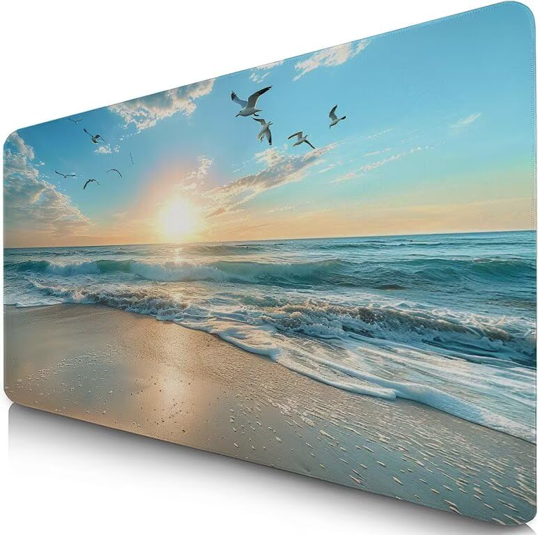 Schreibtischunterlage Taube Mauspad XXL 150x80cm Mousepad Strand Gaming Mauspad mit Nicht rutschender Unterlage, Vernähte Kanten WassXerdicht Anti-Rutsch Maus Pad für Laptop, Office Geschenke F0-782