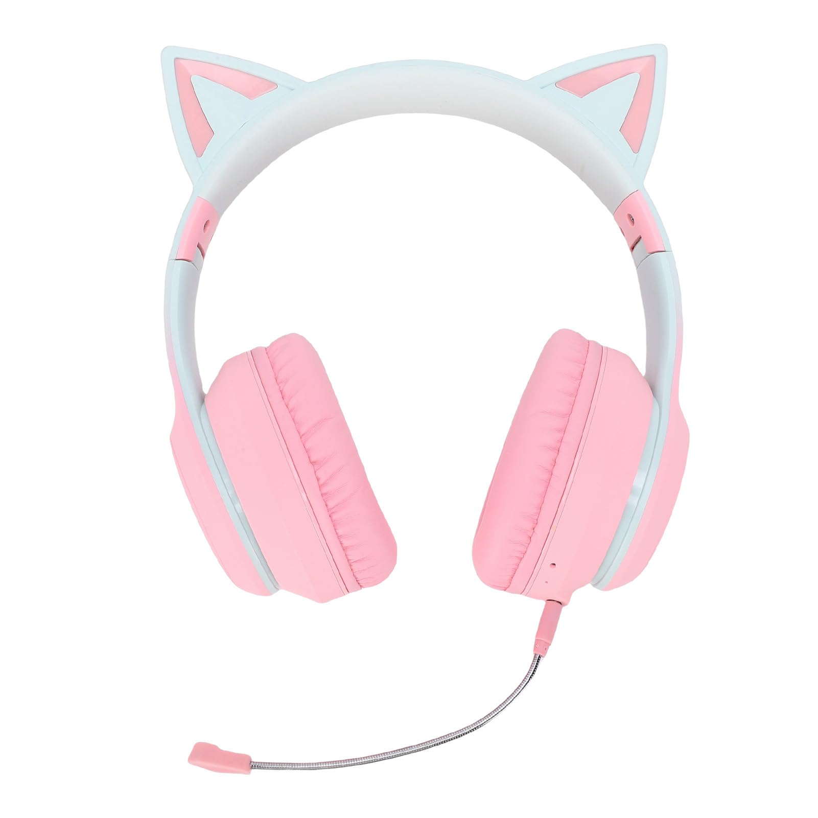 Katzenohr-Kopfhörer, Kabelloses Bluetooth 5.3-Gaming-Headset, 3,5-mm-AUX-Kabel, Abnehmbare Mikrofon-Kopfhörer, Ideal für Reisen, Faltbar mit LED-Licht (PINK)