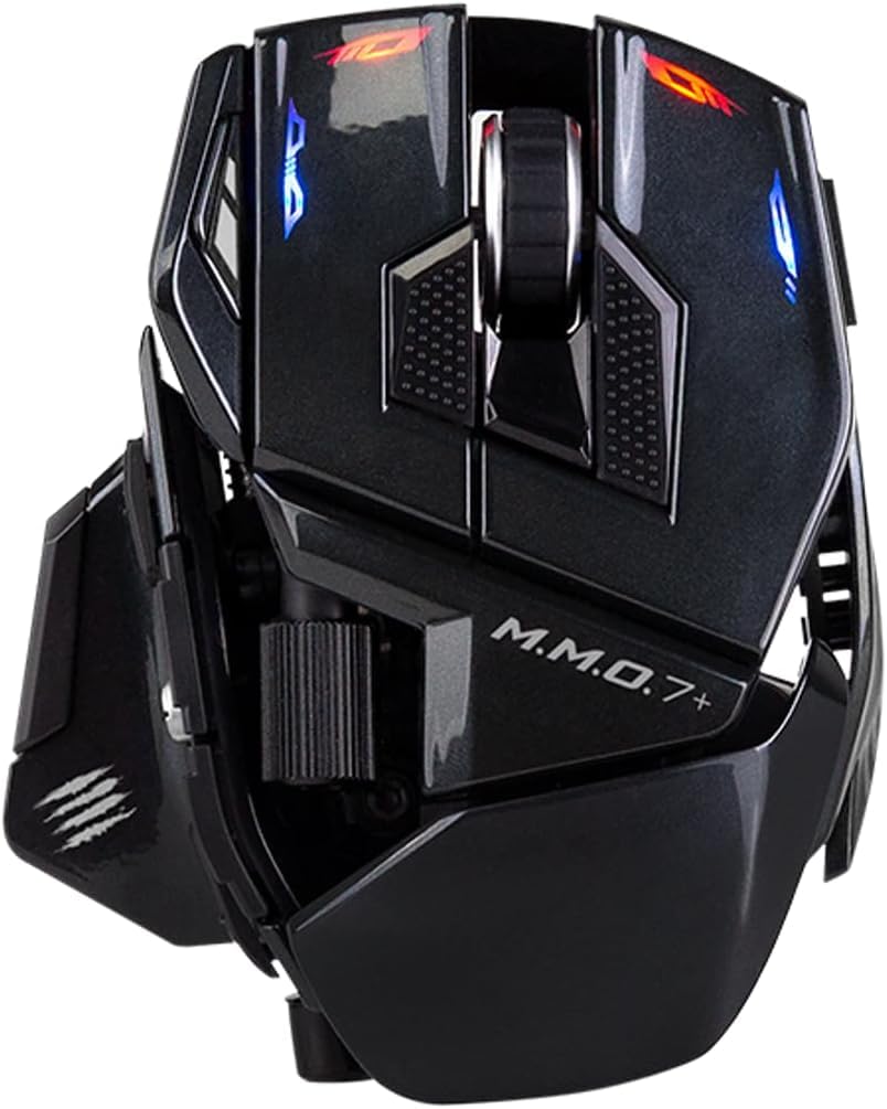 MAD CATZ M.M.O. 7+ Gaming-Maus MMO Kabelgebunden & Kabellos – 21 Programmierbare Eingänge + 5D-Schalter + Shift-Modus x2 + 5 Profile + PixArt 3395 Sensor 26.000 DPI – Ergonomisch für Rechtshänder