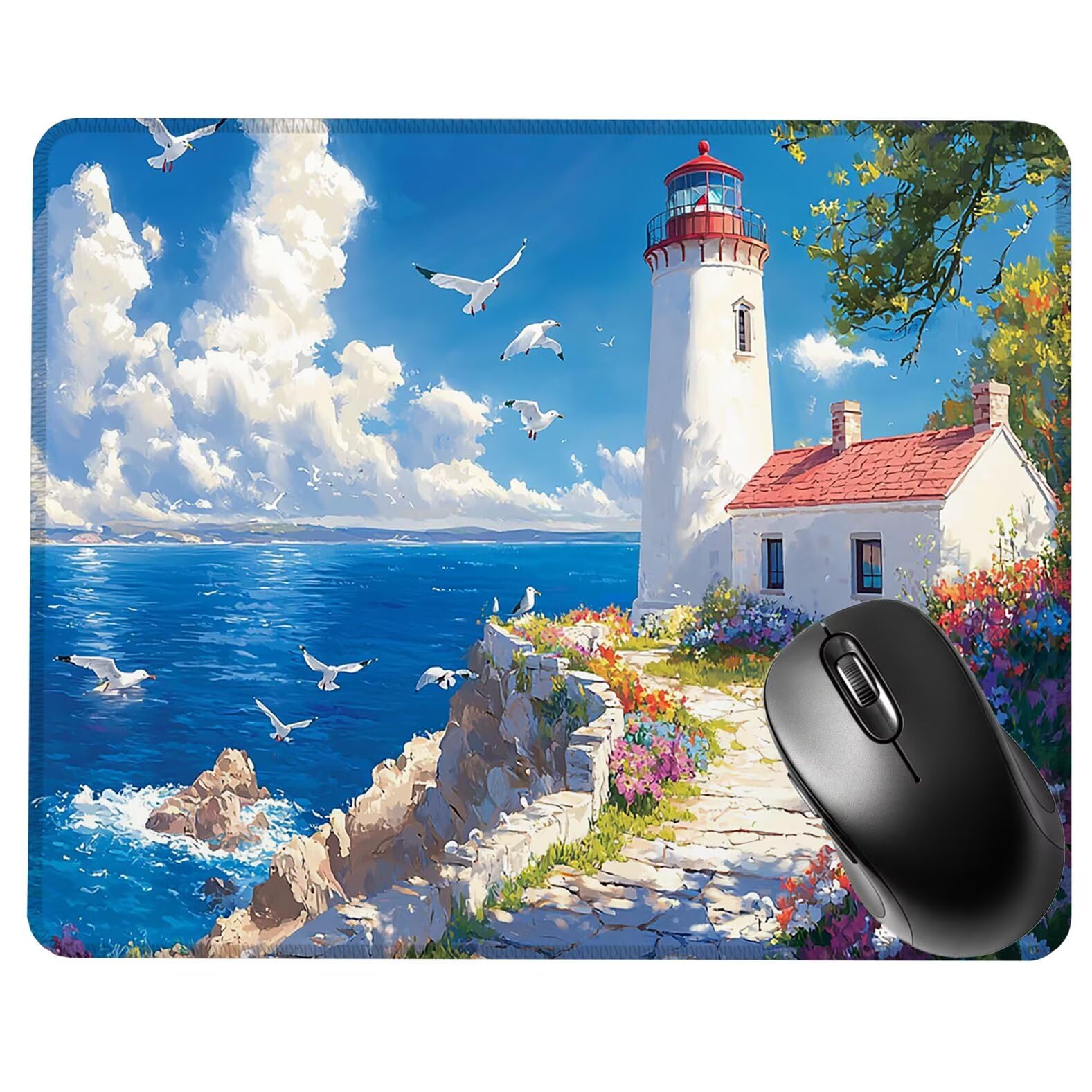 Mauspad, 520 x 250 mm Gaming Mousepad mit Wasserdicht und Rutschfester Gummi klein Maus Pad für alle Maustypen, für PC-Büro, Arbeit, Gaming, Studium, Computer, Zuhause-Leuchtturm Landschaft S0F-105