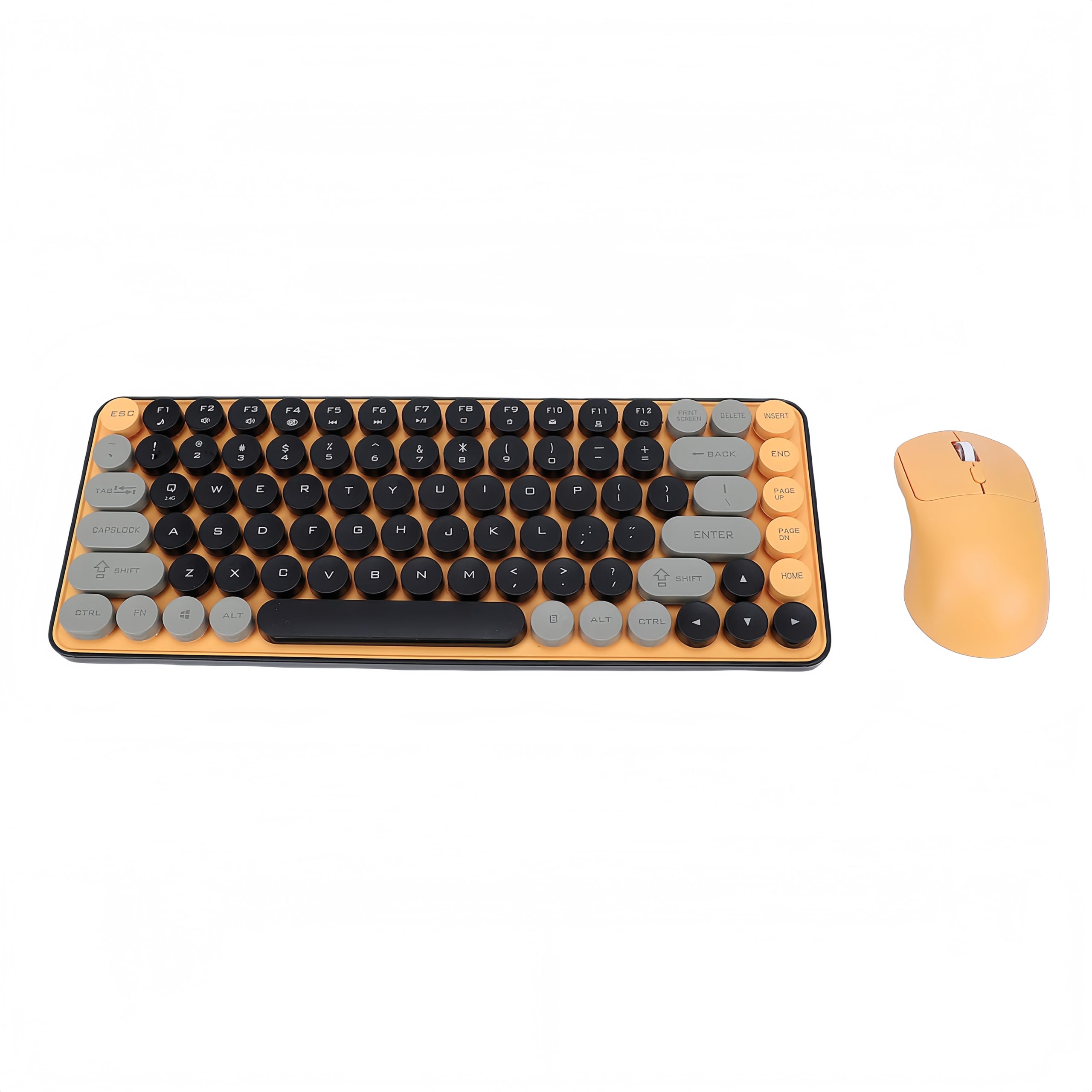 PUSOKEI Kabellose Tastatur- und Maus-Kombination, Mechanische Gaming-Tastatur Im Schreibmaschinenstil mit 85 Tasten, Runden Tastenkappen, 2,4 GHz und Bluetooth, Ergonomisches Design für