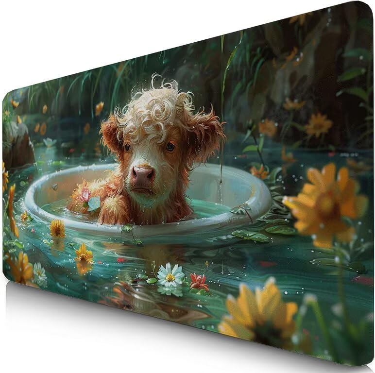 Schreibtischunterlage Ochse Mauspad XXL 150x80cm Mousepad See Gaming Mauspad mit Nicht rutschender Unterlage, Vernähte Kanten WassXerdicht Anti-Rutsch Maus Pad für PC, MacBook, Laptop, Office F0-812
