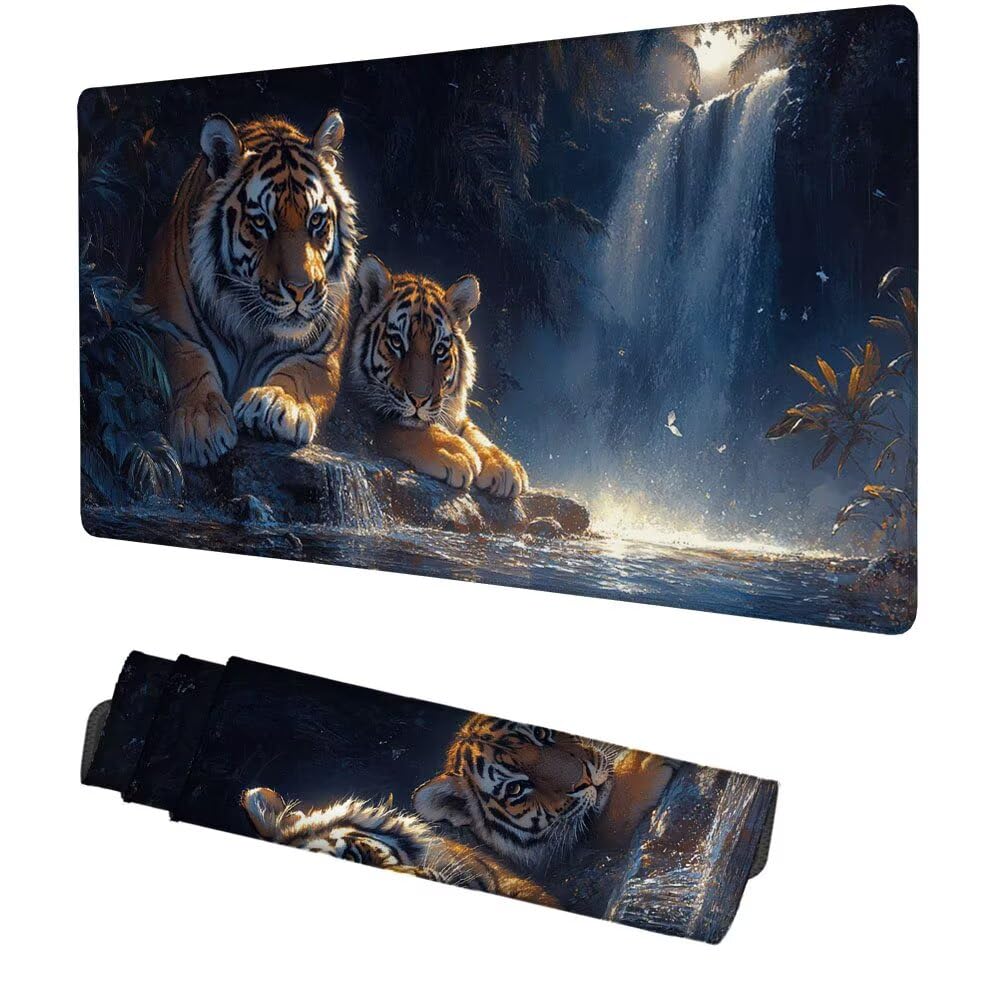 Der Tiger Mauspad 900x500x3mm, Mousepad Gaming Mauspad Tier Mousepad XXL, Mouse Pad mit Vernähten Kanten und rutschfeste Gummibasis, Schreibtisch Zubehör, Maus Pad für Gaming Tastatur und Maus, f-224