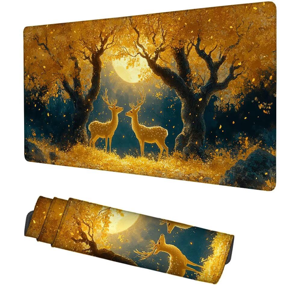 Hirsch Mauspad 900x500x3mm, Mousepad Gaming Mauspad Orange Mousepad XXL, Mouse Pad mit Vernähten Kanten und rutschfeste Gummibasis, Schreibtisch Zubehör, Maus Pad für Gaming Tastatur und Maus, f-230