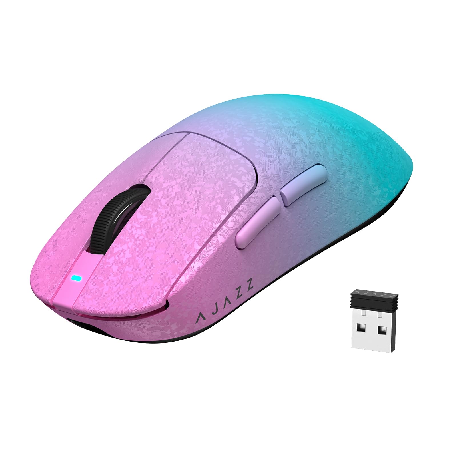A.JAZZ AJ199 Carbonfaser-Gaming-Maus, Kabellos 2,4G/BT/USB-C Tri-Mode, Ultraleicht 55g, Optischer PixArt PAW3311-Sensor mit 24.000 DPI und 1.000 Polling (Rosa Blau)