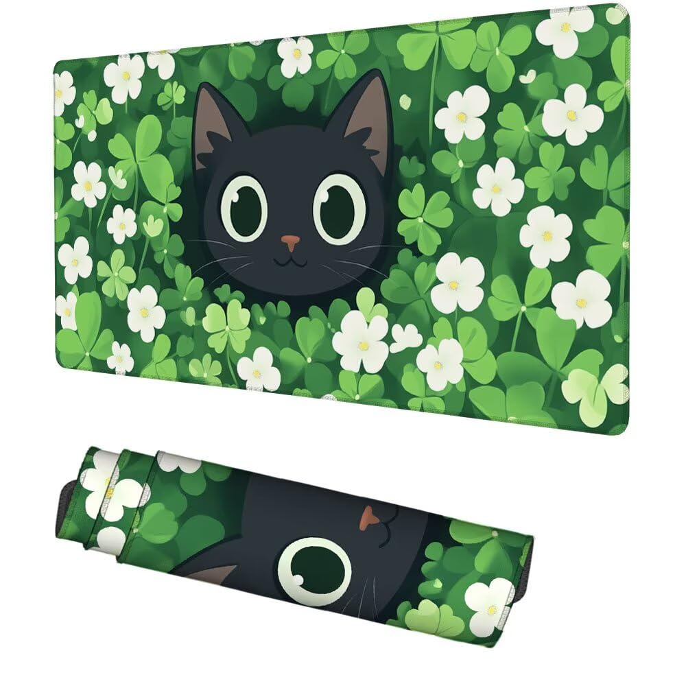 Grün Mauspad 900x500x3mm, Mousepad Gaming Mauspad Katze Mousepad XXL, Mouse Pad mit Vernähten Kanten und rutschfeste Gummibasis, Schreibtisch Zubehör, Maus Pad für Gaming Tastatur und Maus, f-276