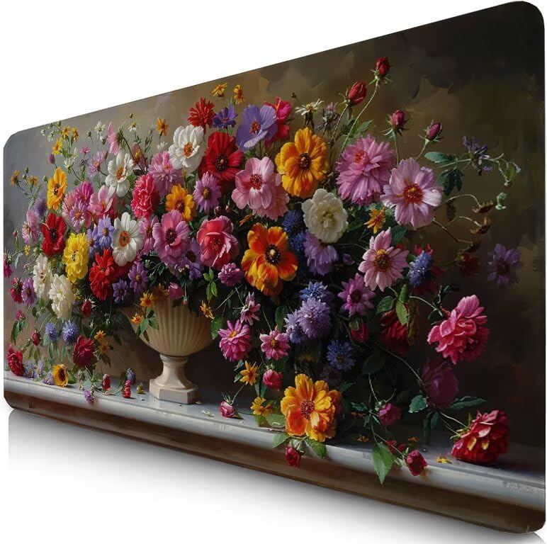 Schreibtischunterlage Bunt Mauspad XXL 150x80cm Mousepad Blume Gaming Mauspad mit Nicht rutschender Unterlage, Vernähte Kanten WassXerdicht Anti-Rutsch Maus Pad für Laptop, Office Geschenke F0-866