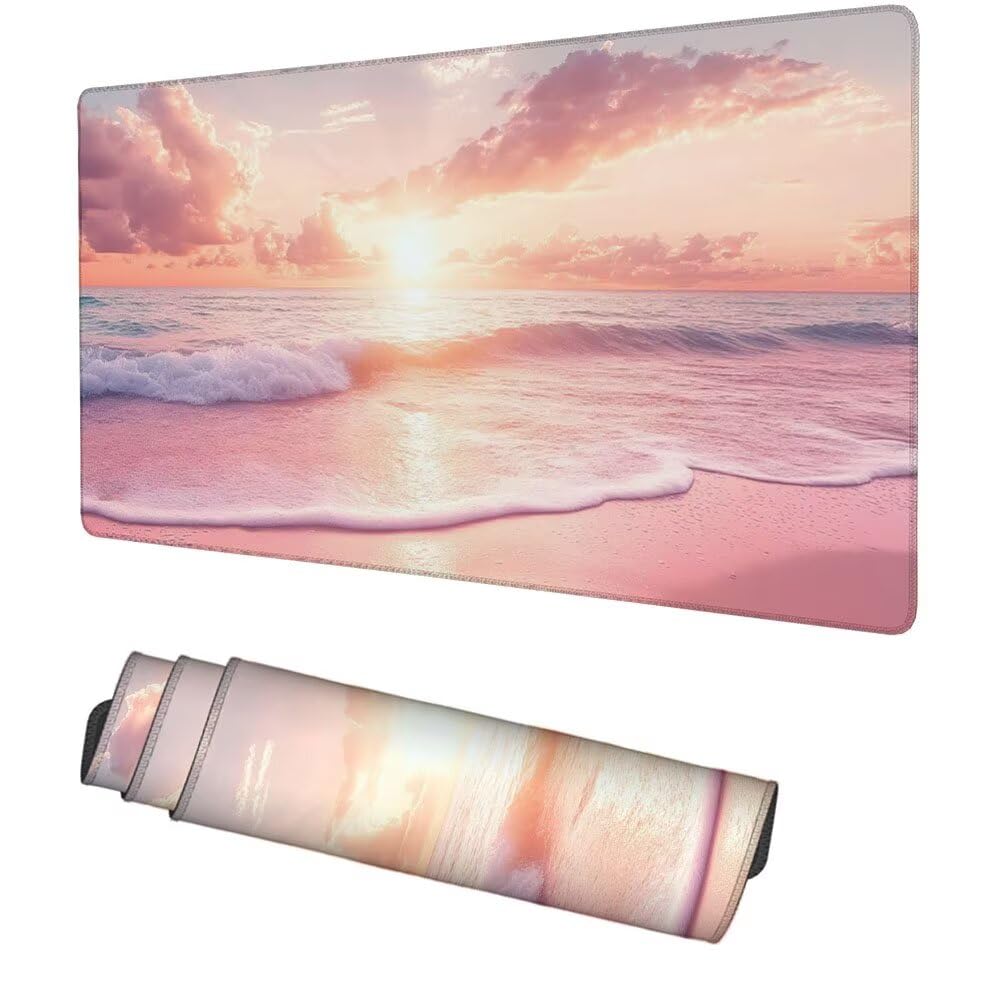 Sonnenuntergang Mauspad 900x500x3mm, Mousepad Gaming Mauspad rosa Mousepad XXL, Mouse Pad mit Vernähten Kanten und rutschfeste Gummibasis, Schreibtisch Zubehör, für Gaming Tastatur und Maus, f-258