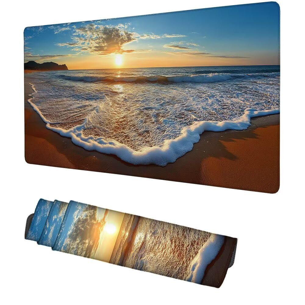 Sonnenuntergang Mauspad 900x500x3mm, Mousepad Gaming Mauspad blau Mousepad XXL, Mouse Pad mit Vernähten Kanten und rutschfeste Gummibasis, Schreibtisch Zubehör, für Gaming Tastatur und Maus, f-264